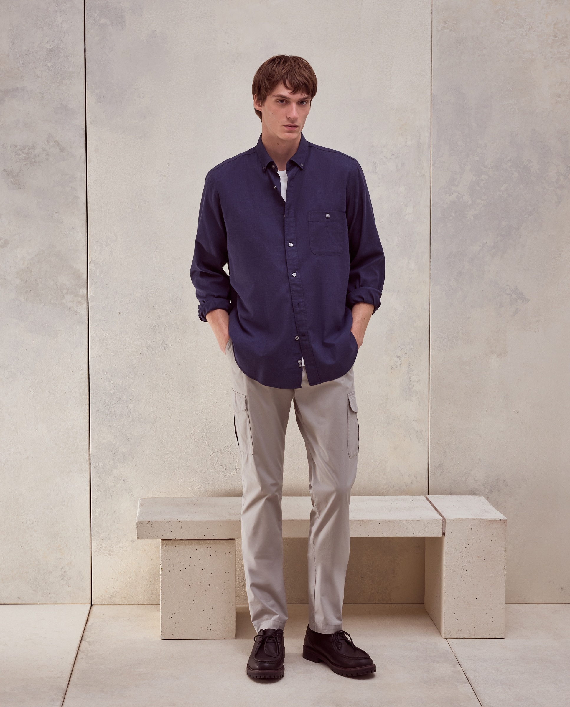 Camisa de twill algodón stretch liso. - Dustin - Azul Azul-2