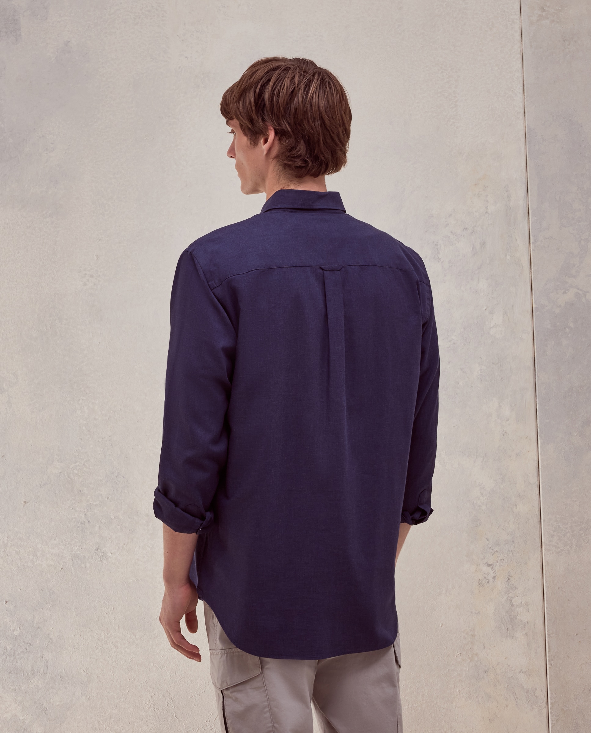 Camisa de twill algodón stretch liso. - Dustin - Azul Azul-3