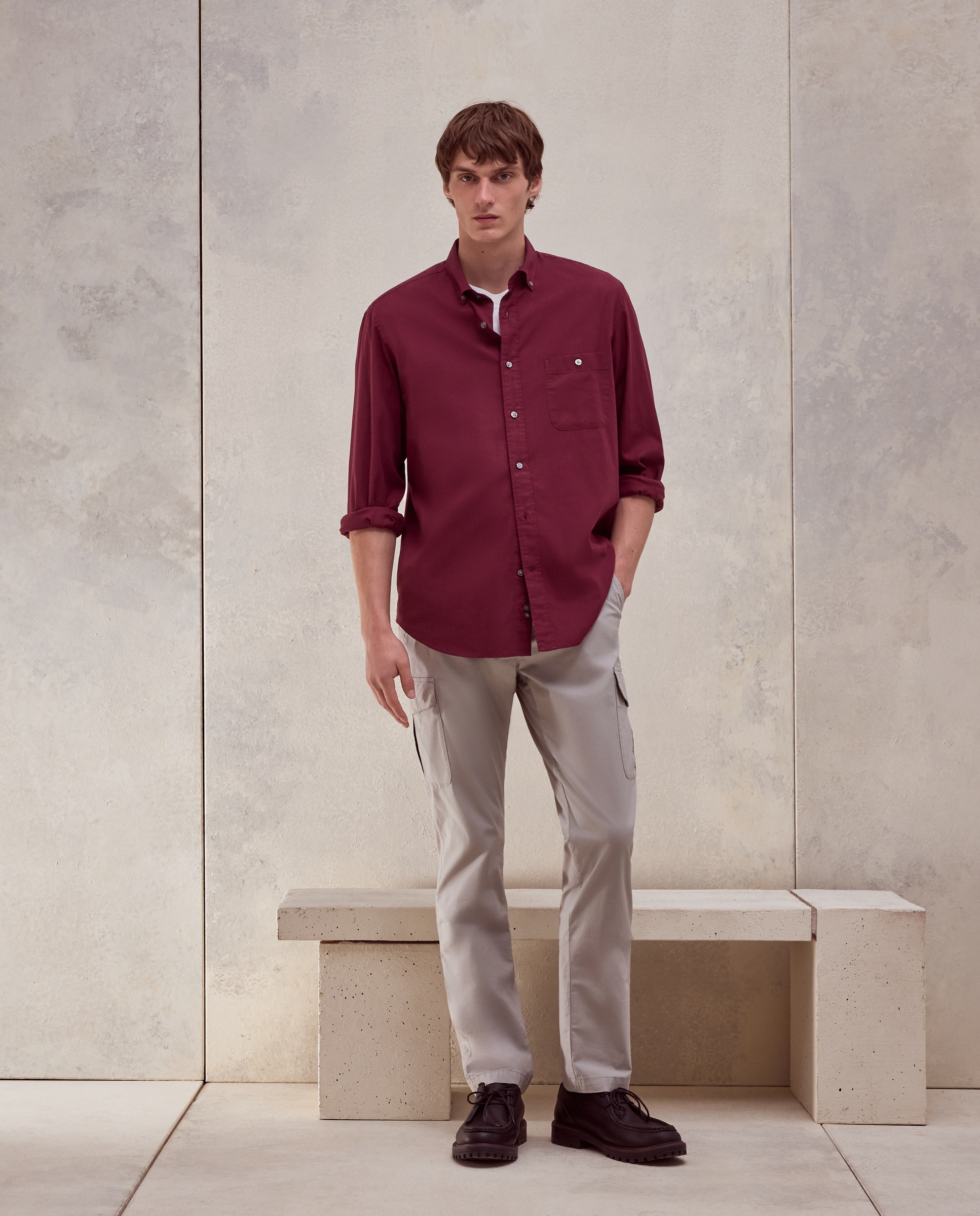 Camisa de twill algodón stretch liso. - Dustin - Burdeos Burdeos-2