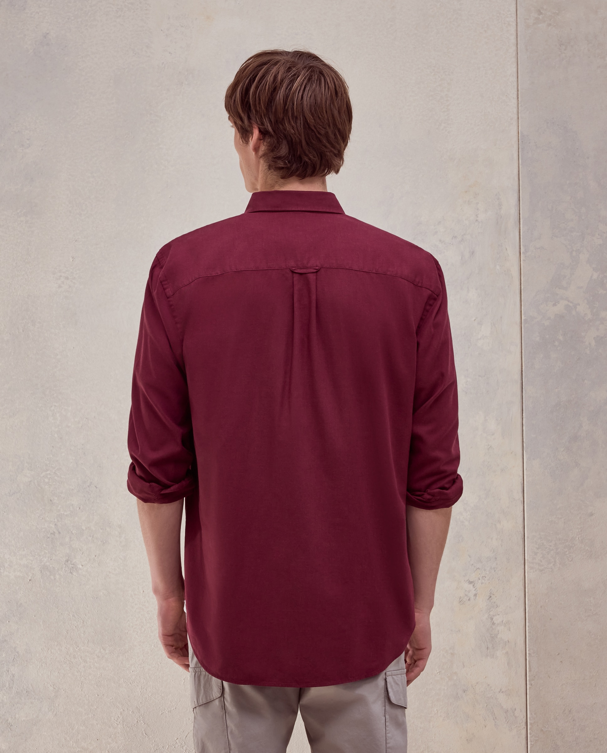 Camisa de twill algodón stretch liso. - Dustin - Burdeos Burdeos-3