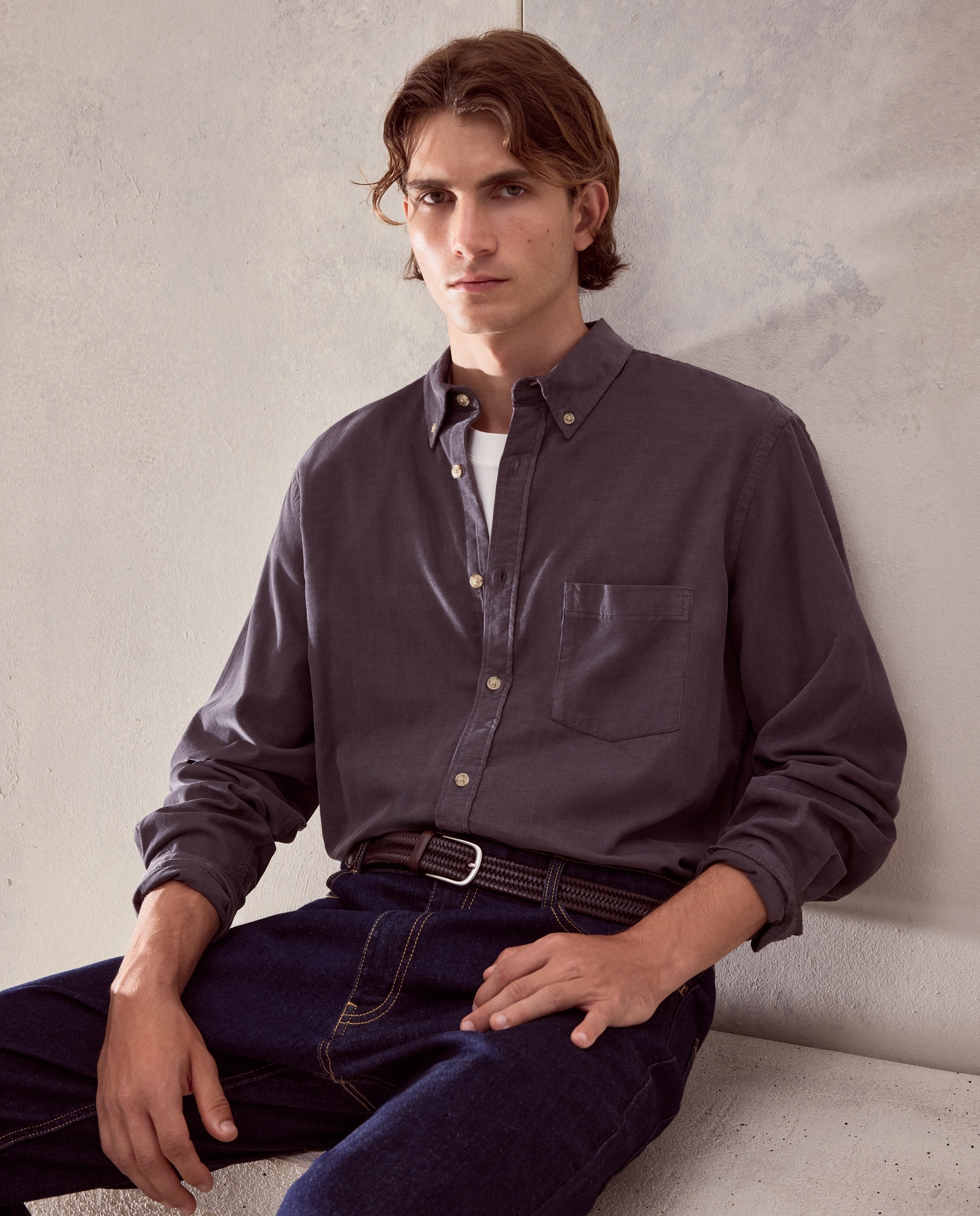 Imagen 1 de Camisa de pana de algodón lavada de hombre - Dustin - Gris oscuro Gris oscuro