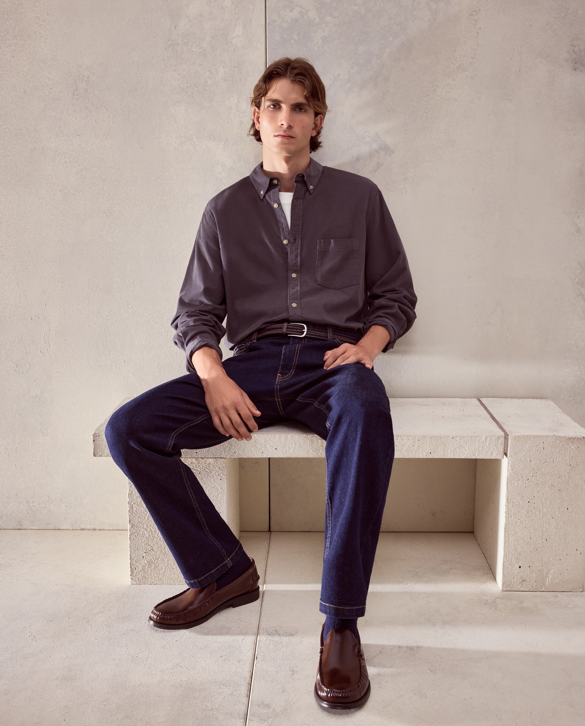 Imagen 2 de Camisa de pana de algodón lavada de hombre - Dustin - Gris oscuro Gris oscuro