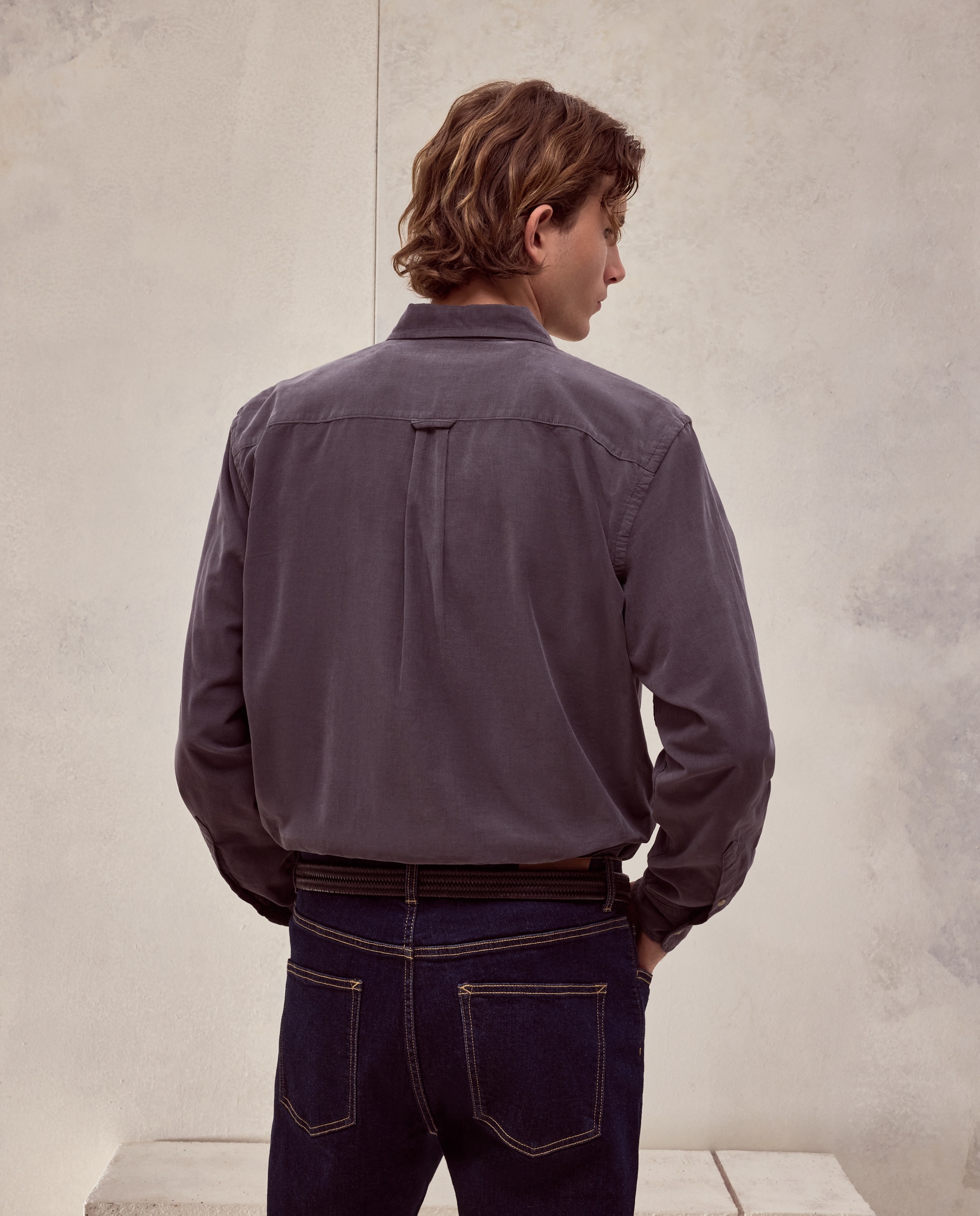 Imagen 3 de Camisa de pana de algodón lavada de hombre - Dustin - Gris oscuro Gris oscuro
