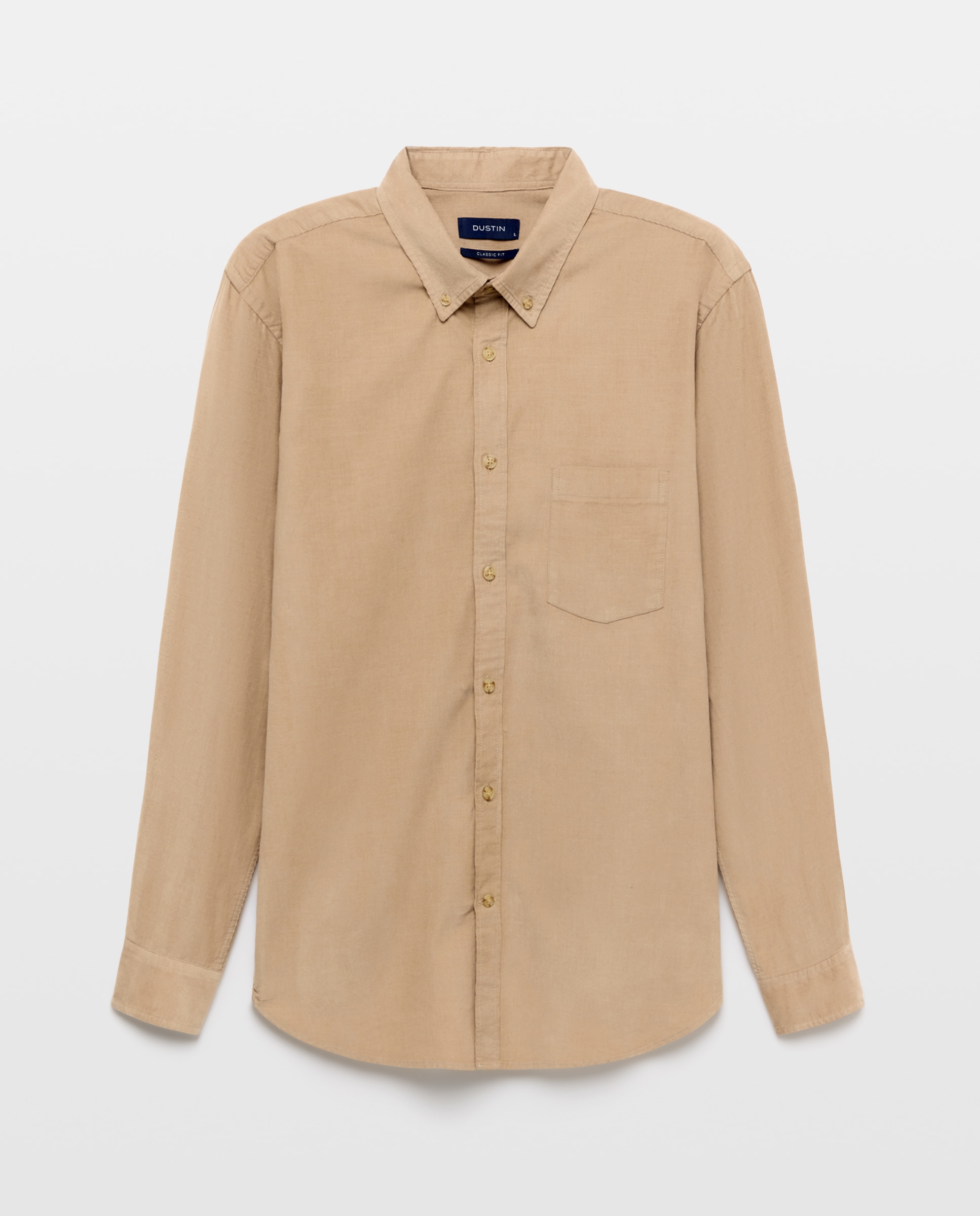 Camisa de Bombazina de Algodão com Lavagem Bege-4