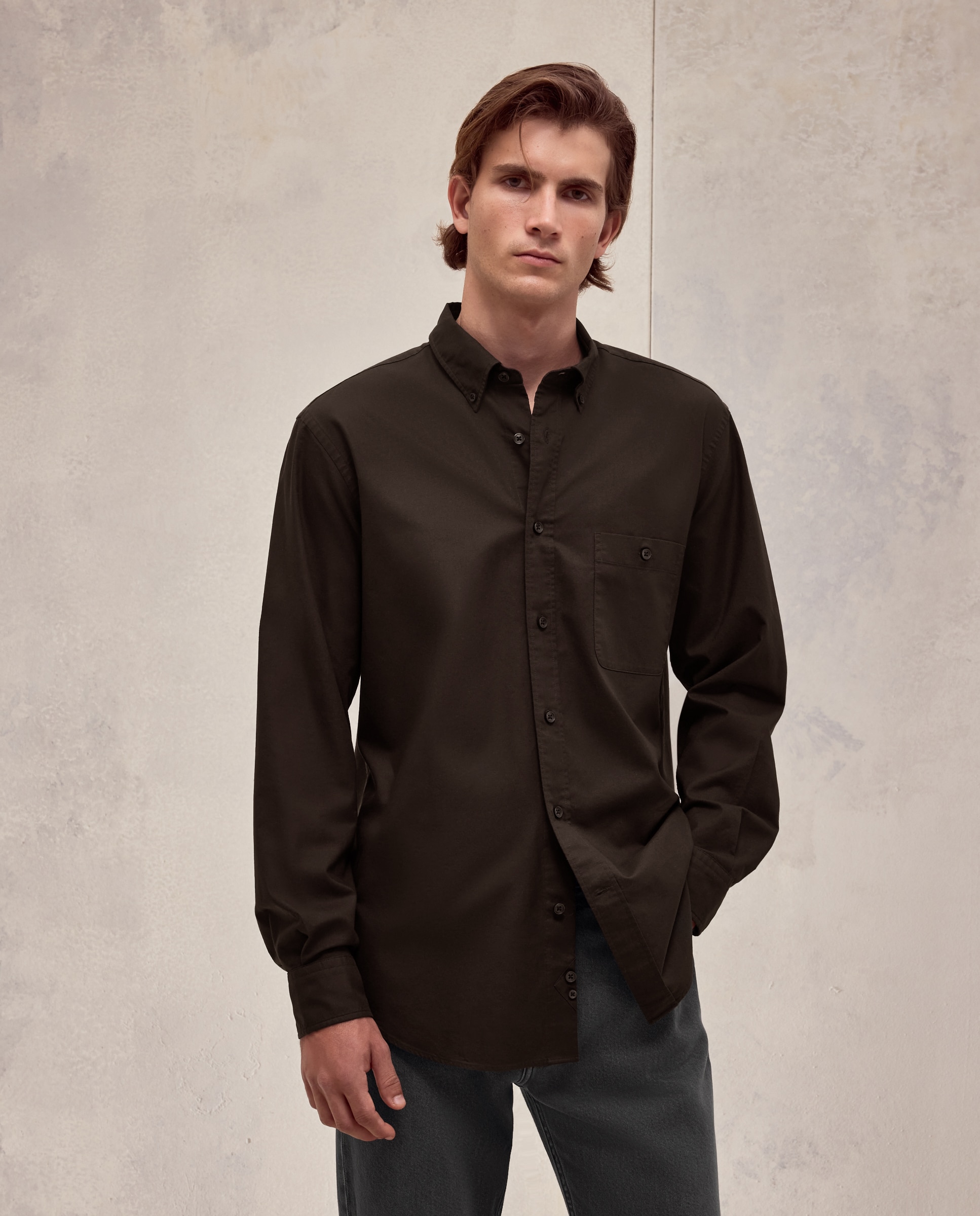 Camisa de oxford con tejido confort lisa. - Dustin - Marrón Marrón-1