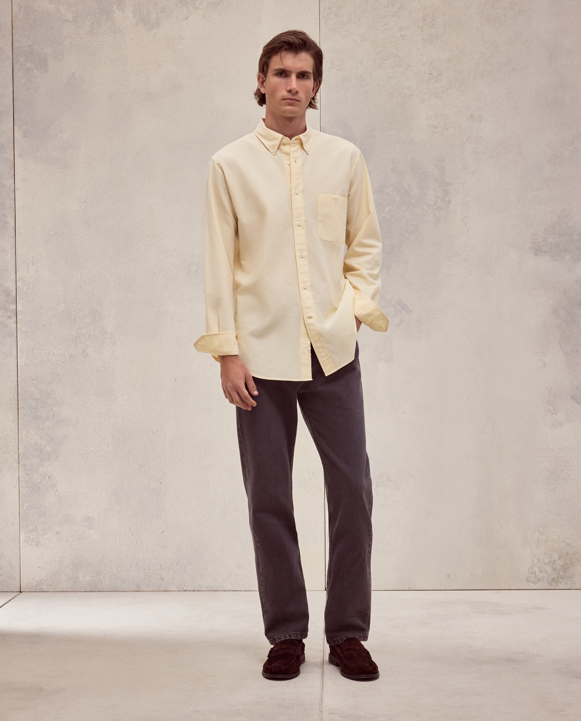 Camisa de oxford con tejido confort lisa. - Dustin - Amarillo Amarillo-2