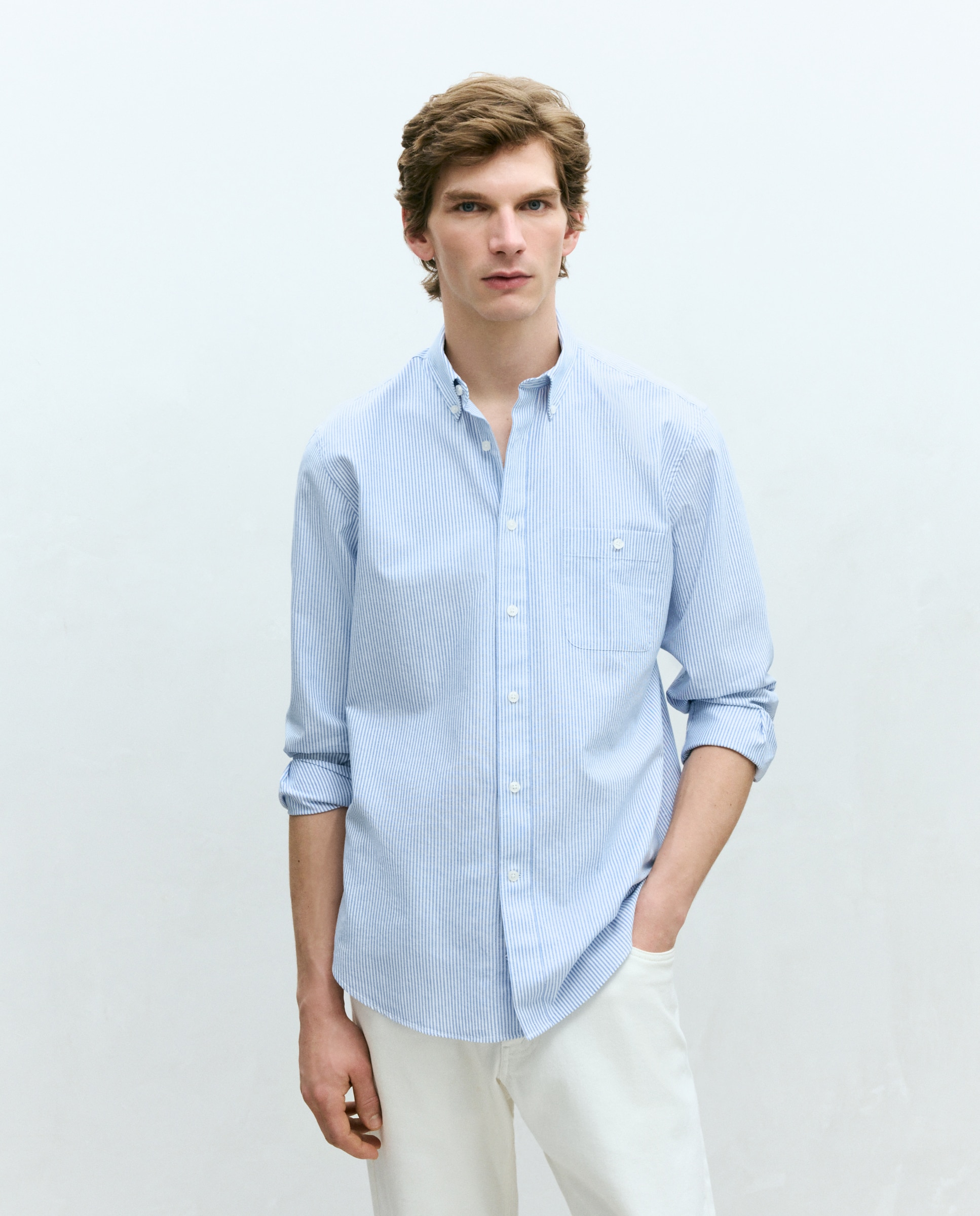 Camisa Oxford às Riscas Azul-1
