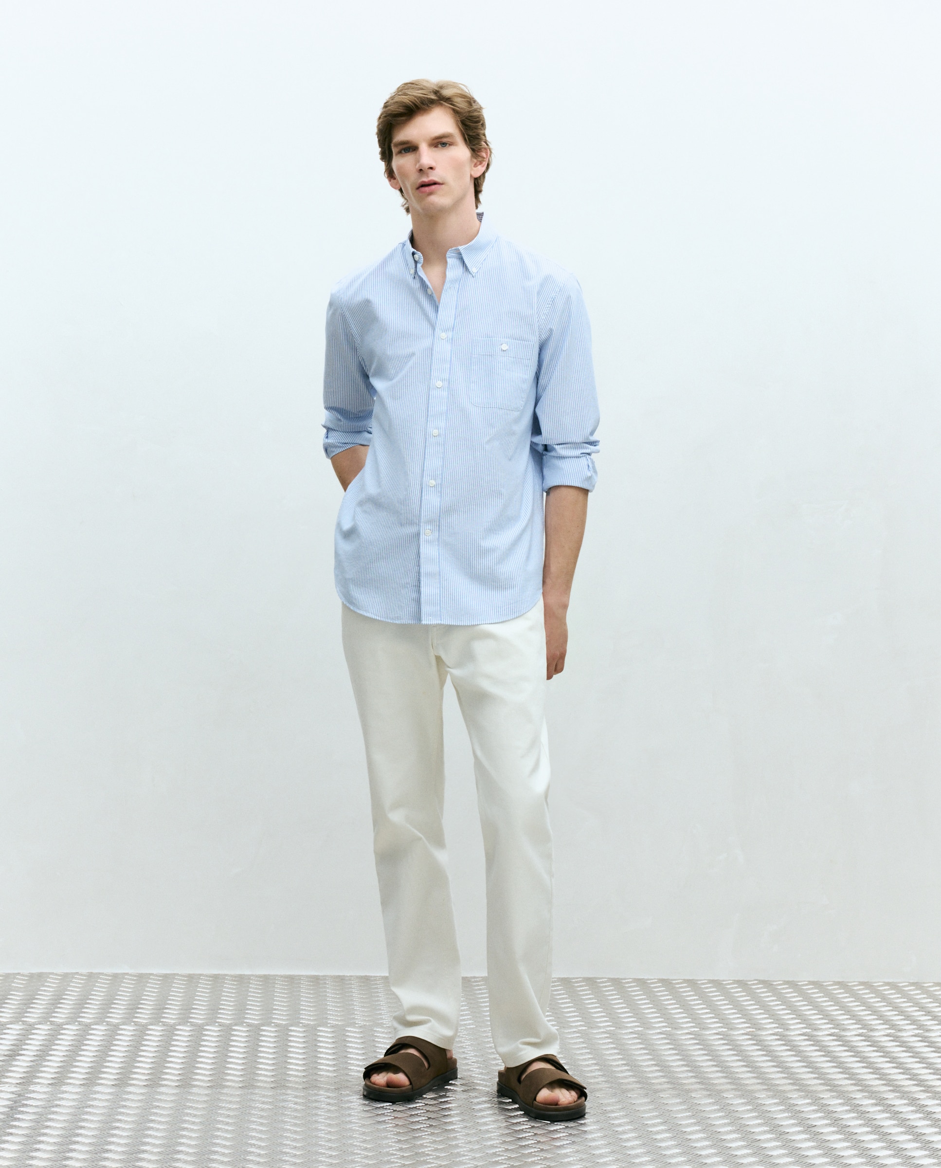 Camisa Oxford às Riscas Azul-2