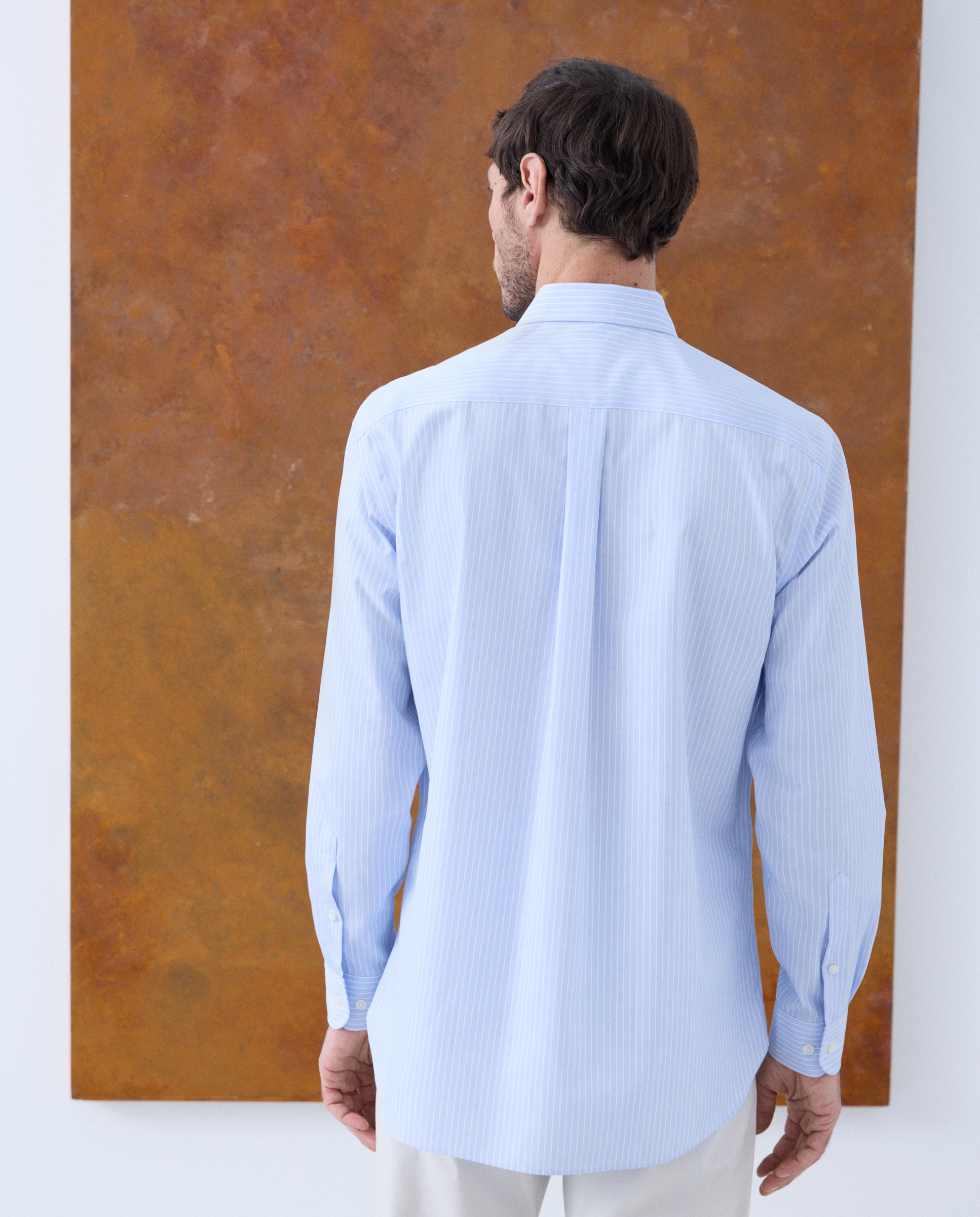 Camisa Casual de Manga Comprida Azul-3
