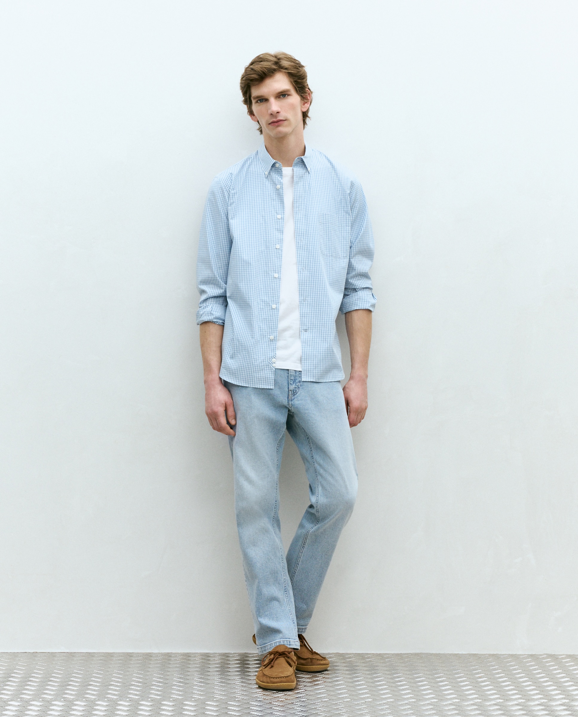 Camisa de Popelina com Padrão Clássico Azul-2