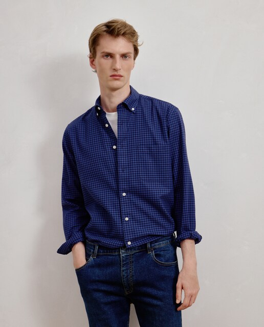 Imagen 0 de Camisa de manga larga de hombre oxford cuadro vichy patrón regular
