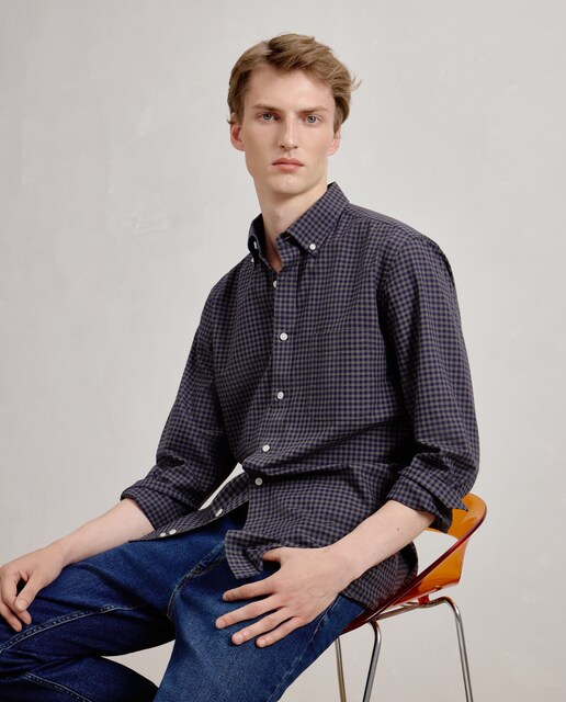 Imagen 0 de Camisa de manga larga de hombre oxford cuadro vichy patrón regular