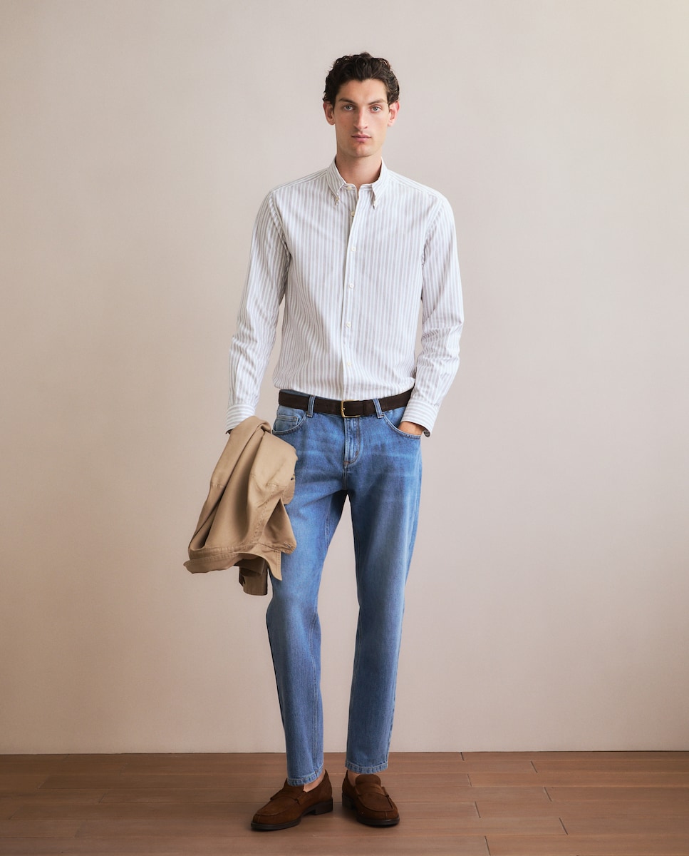 Camisa Casual de Manga Comprida Caqui-2