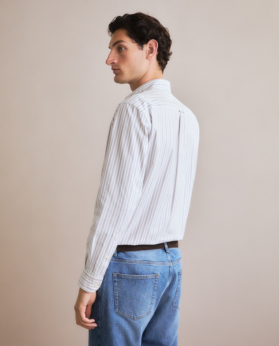 Camisa Casual de Manga Comprida Caqui-3