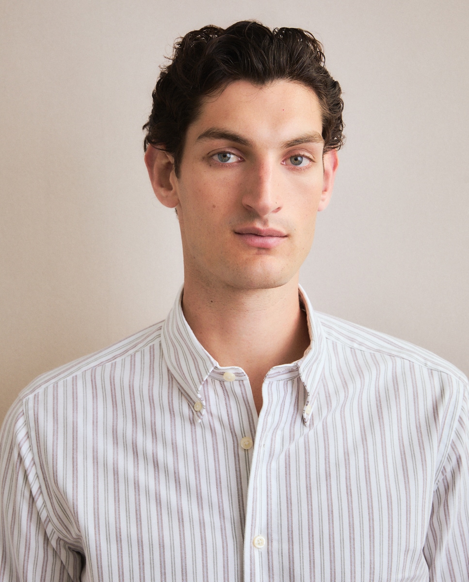 Camisa Casual de Manga Comprida Caqui-4