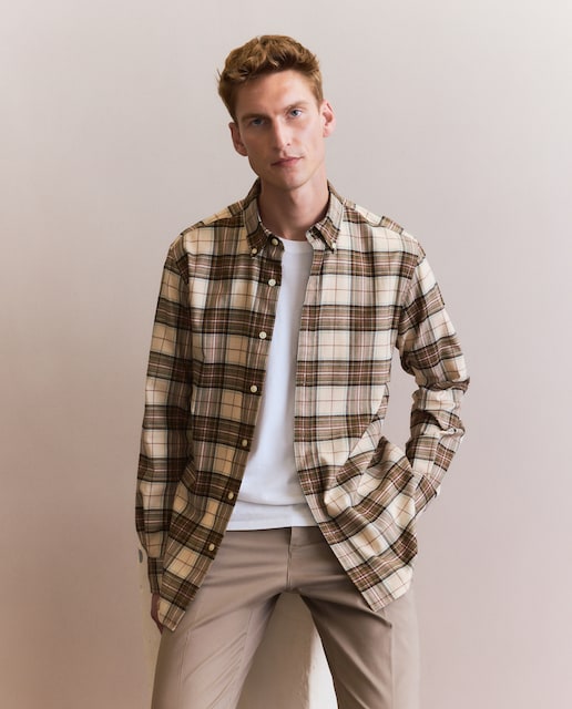 Camisa sport hombre franela manga larga