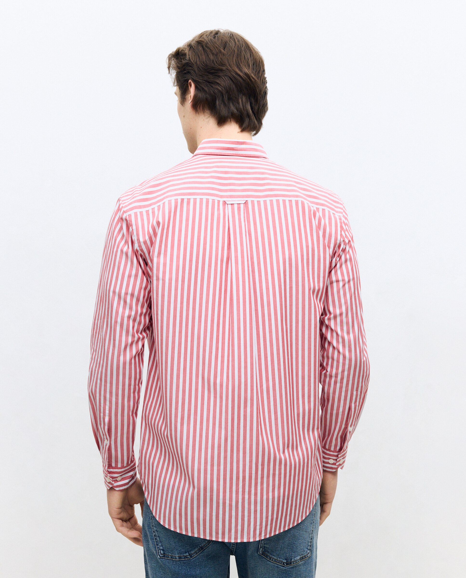 Camisa Casual de Popelina Classic Fit às Riscas Laranja-4