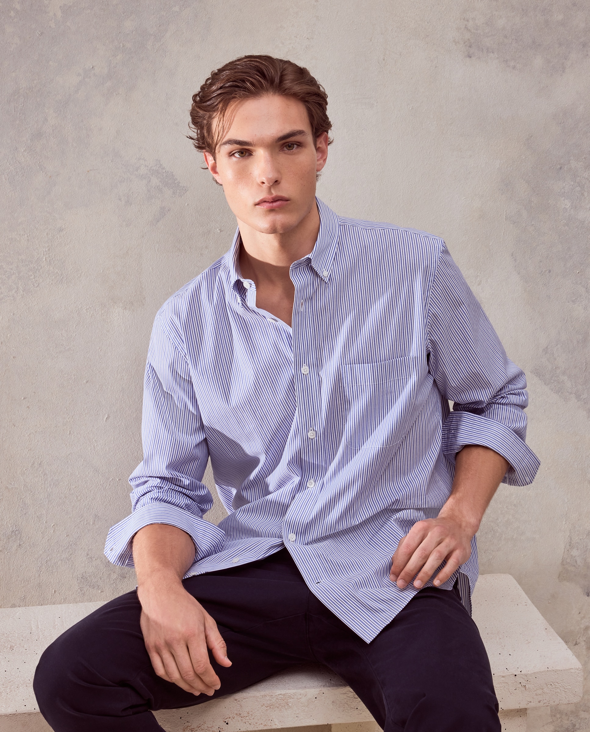 Camisa classic fit de rayas bicolor de algodón stretch de hombre - Dustin - Azul Azul-1