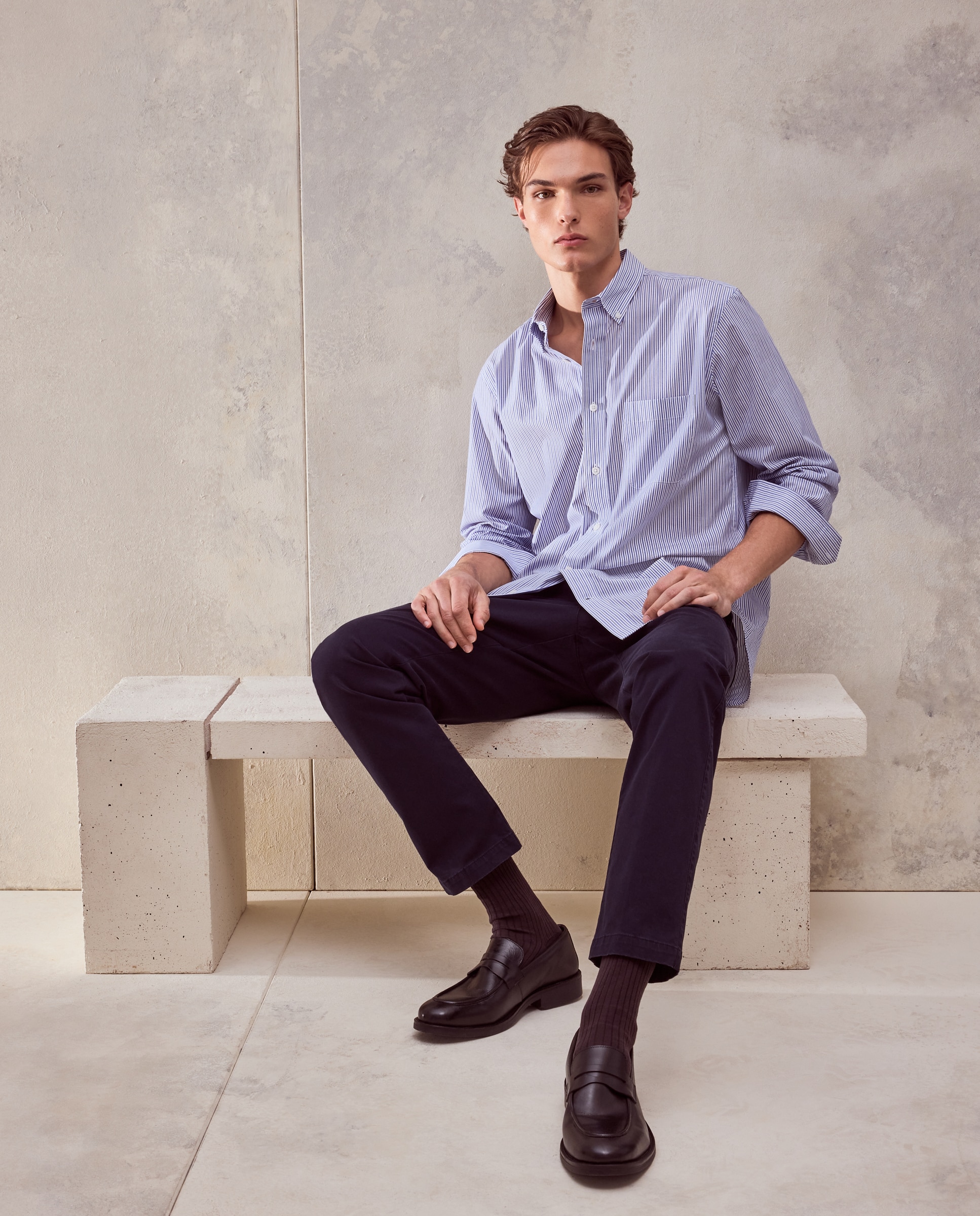 Camisa classic fit de rayas bicolor de algodón stretch de hombre - Dustin - Azul Azul-2