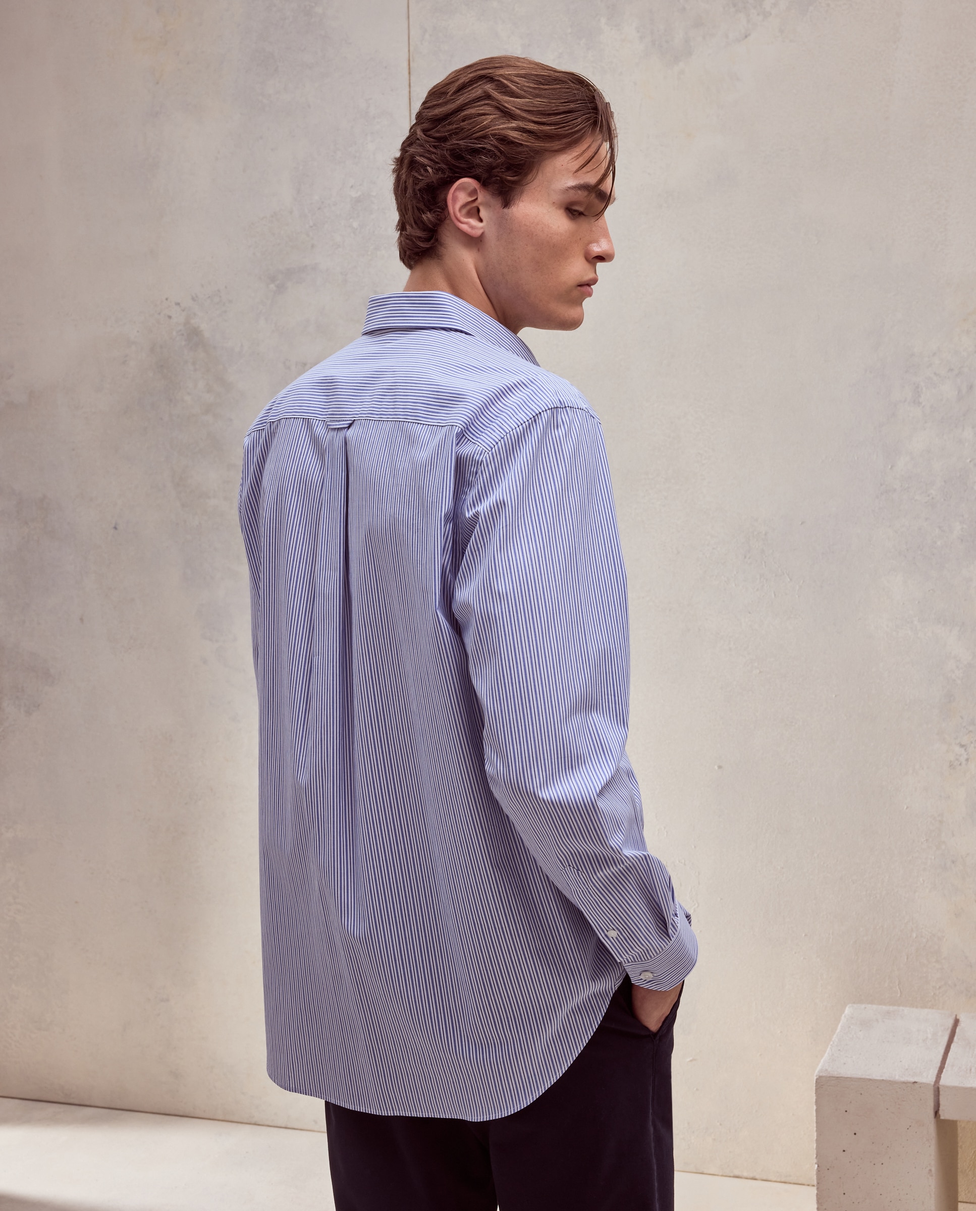 Camisa classic fit de rayas bicolor de algodón stretch de hombre - Dustin - Azul Azul-3