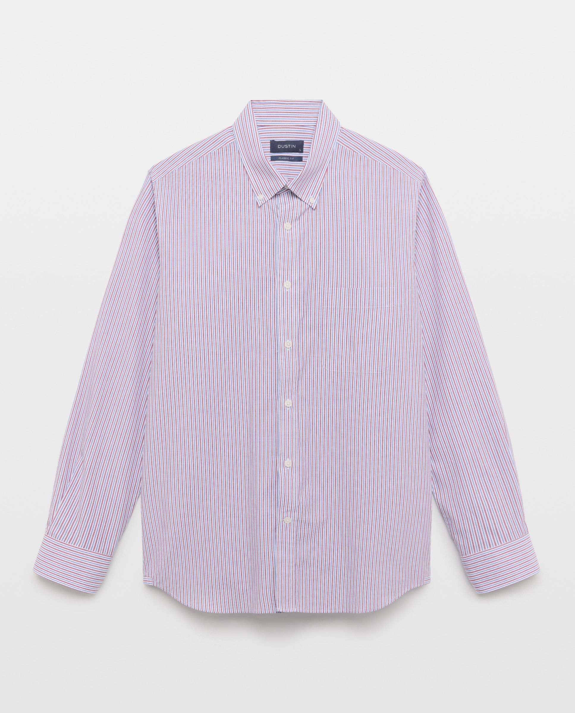 Camisa de Algodão Stretch de Popelina às Riscas Bicolor Vermelho-5