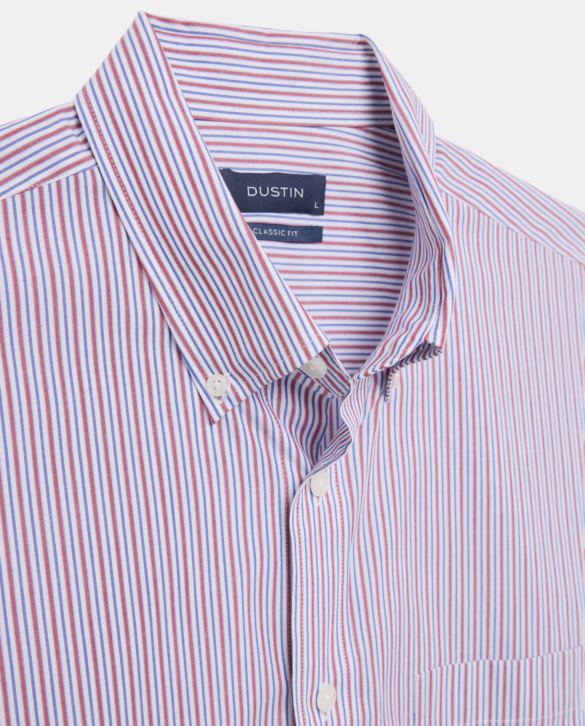 Camisa de Algodão Stretch de Popelina às Riscas Bicolor Vermelho-6