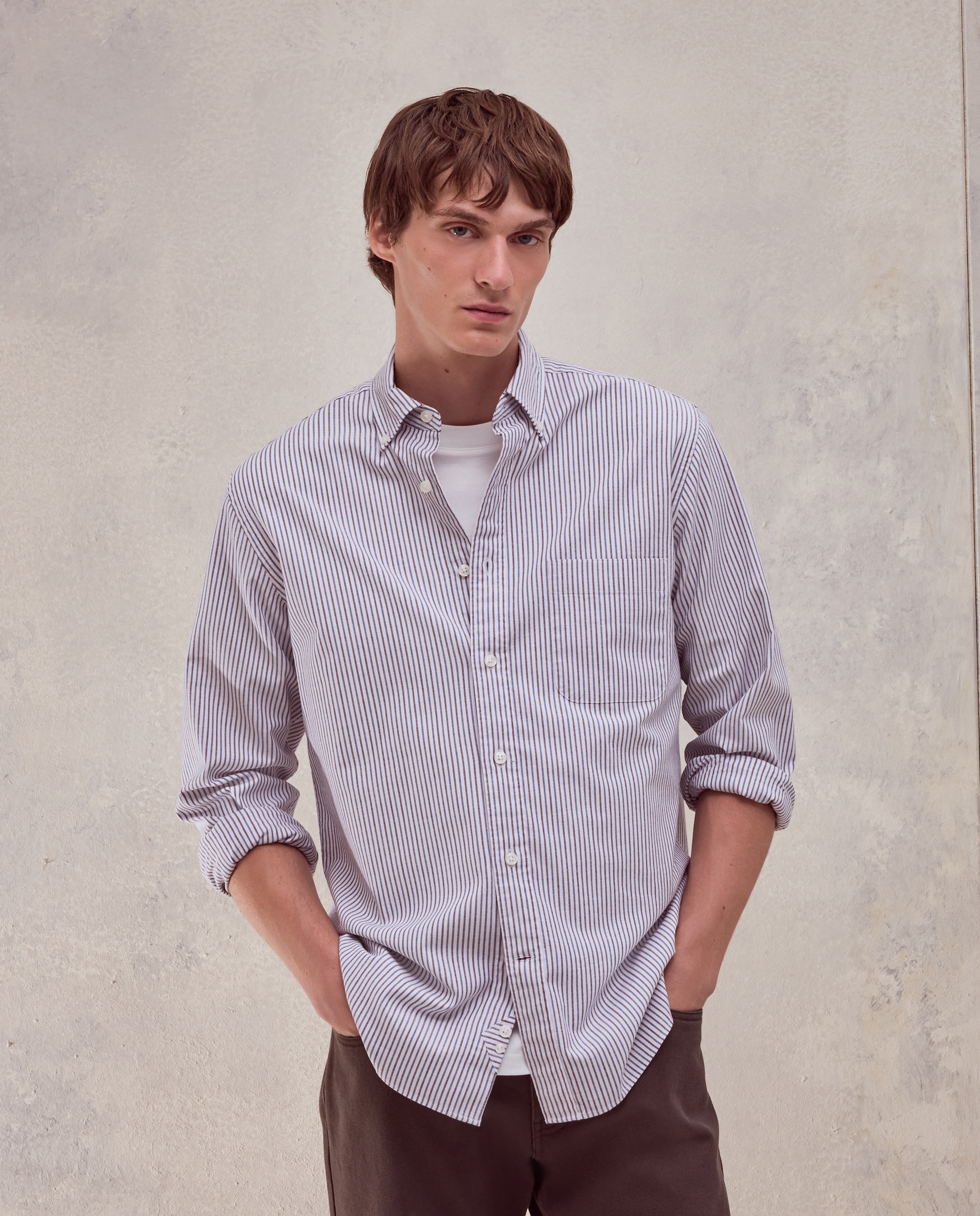 Camisa regular fit de oxford stretch con rayas bicolor de hombre - Dustin - Burdeos Burdeos-2