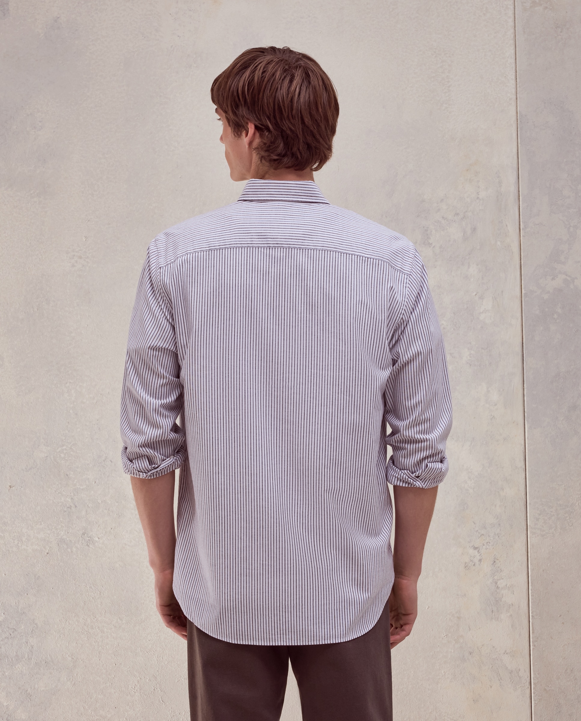 Camisa regular fit de oxford stretch con rayas bicolor de hombre - Dustin - Burdeos Burdeos-3