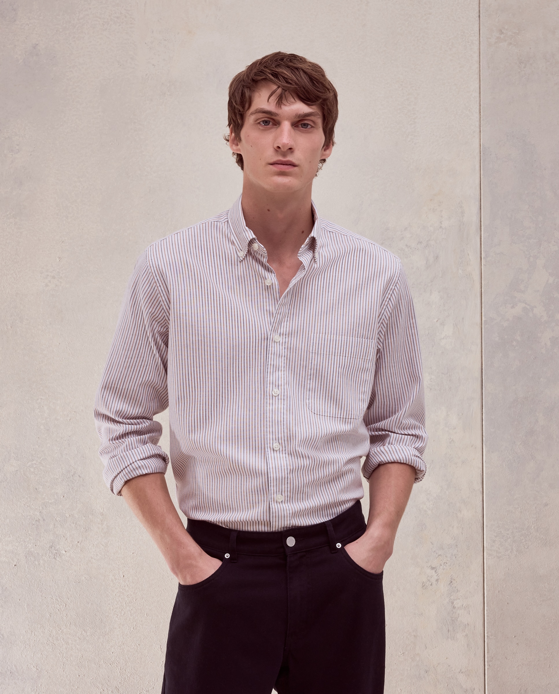 Camisa regular fit de oxford stretch con rayas bicolor de hombre - Dustin - Verde Verde-1