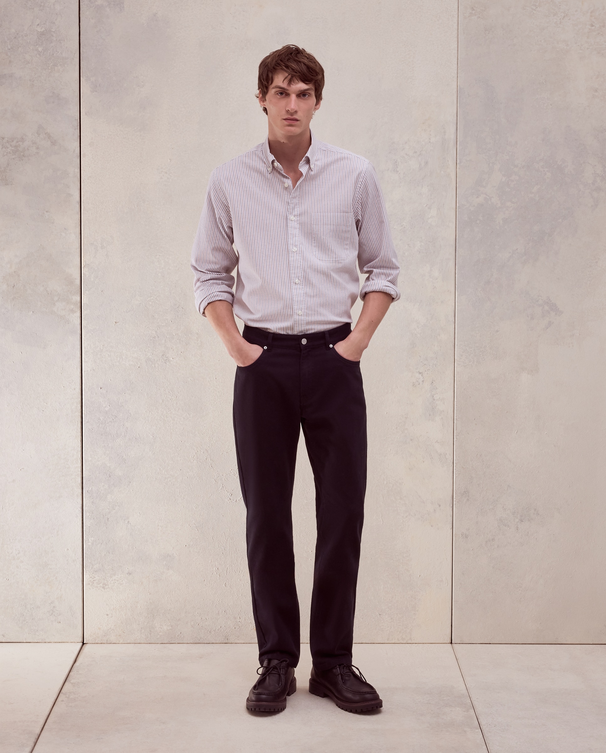 Camisa regular fit de oxford stretch con rayas bicolor de hombre - Dustin - Verde Verde-2