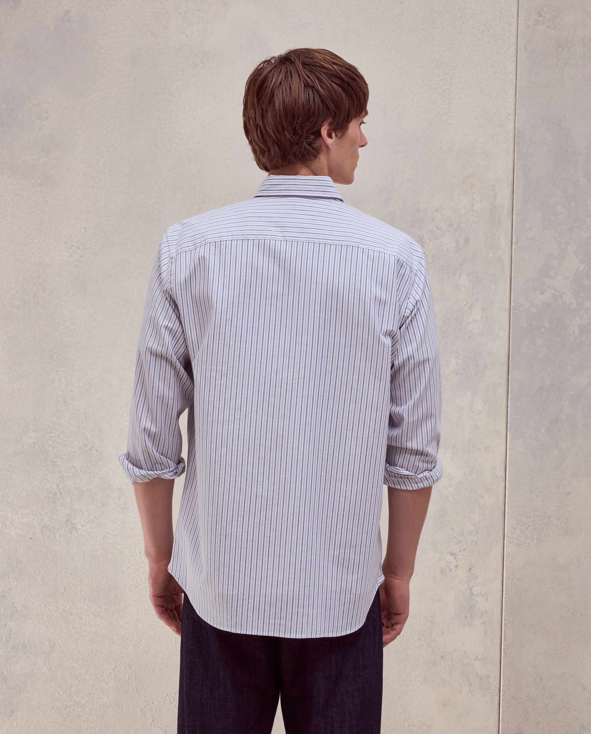 Camisa regular fit de oxford stretch con rayas bicolor de hombre - Dustin - Gris claro Gris claro-3