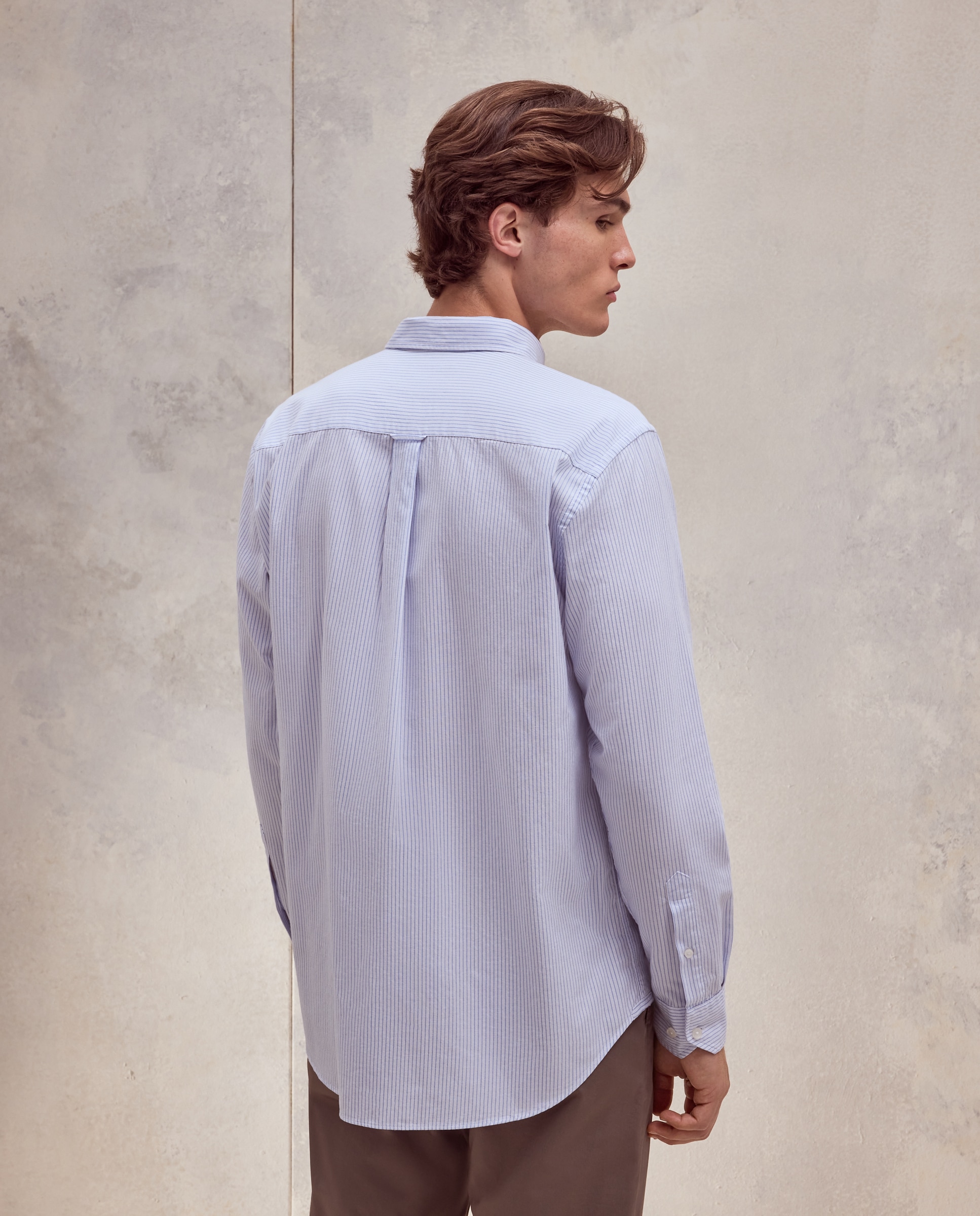 Camisa Oxford Desportiva às Riscas com Fundo Branco Branco-3