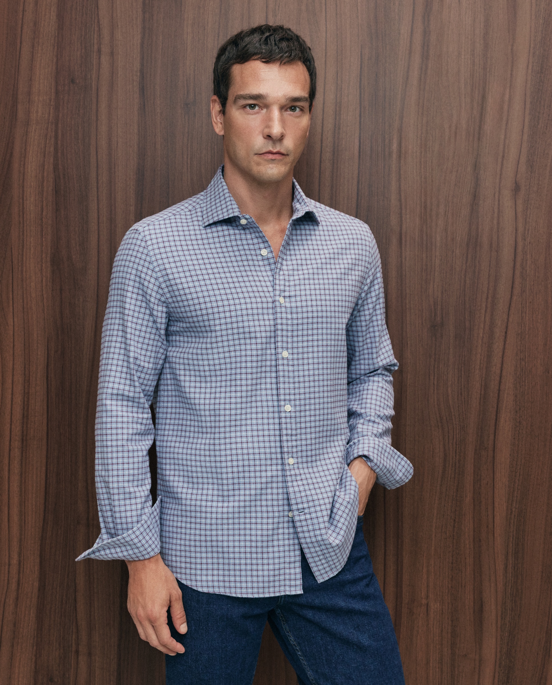 Imagen 1 de Camisa sport villela 90% algodón 10% lana regular fit - Emidio Tucci - Azul claro Azul claro