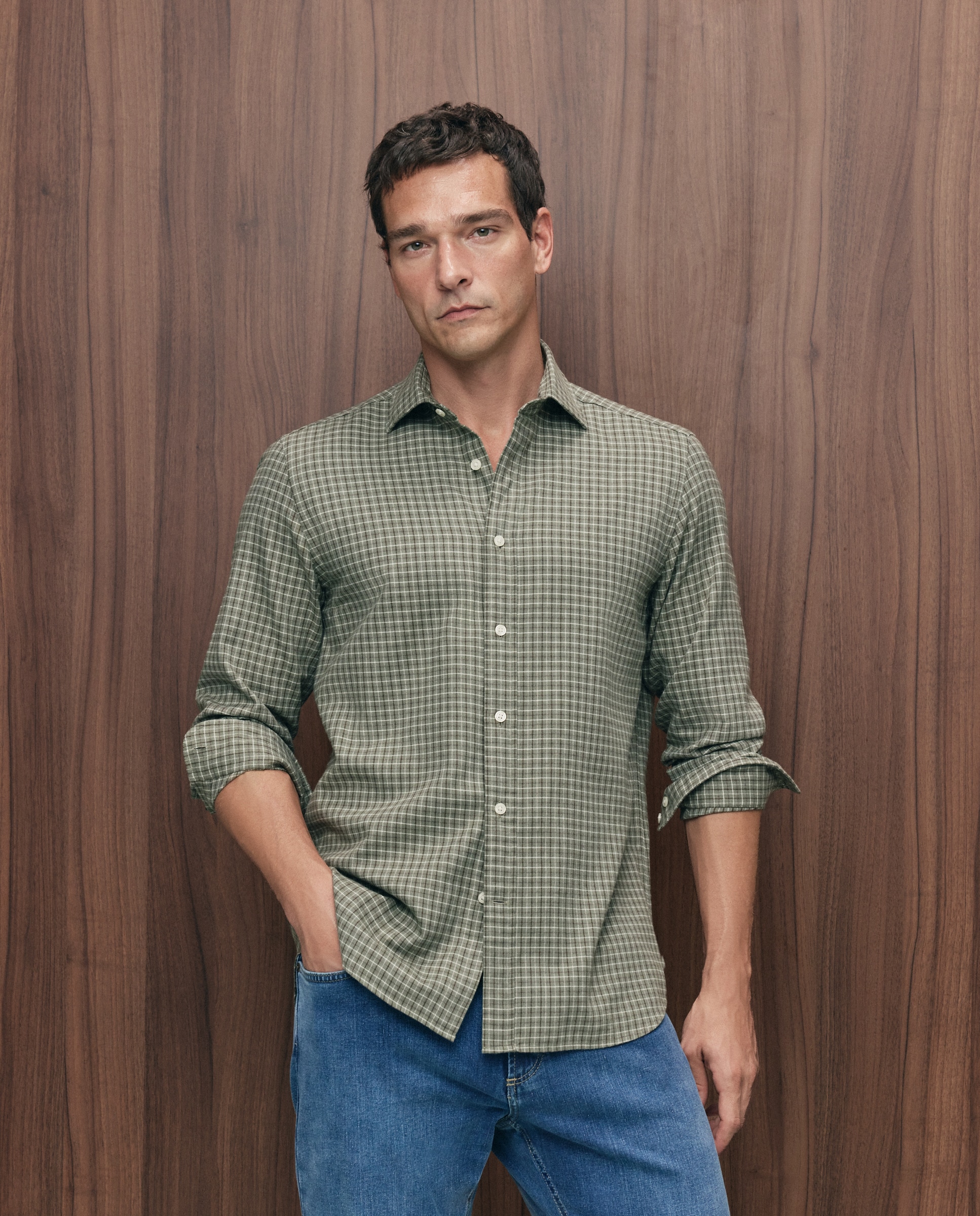 Imagen 1 de Camisa sport villela 90% algodón 10% lana regular fit - Emidio Tucci - Verde Verde