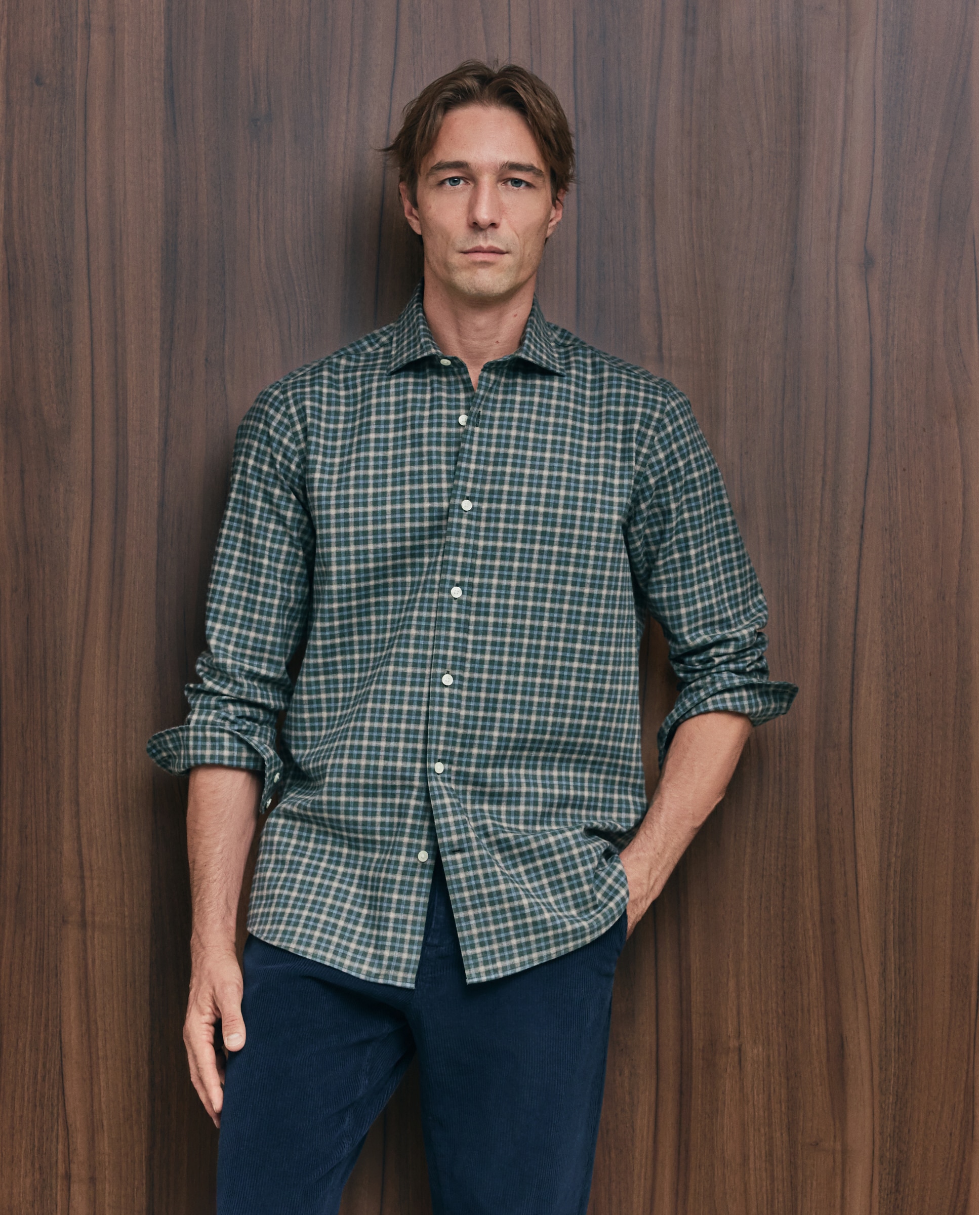 Imagen 1 de Camisa sport franela 100% algodón perchado lana regular fit - Emidio Tucci - Verde Verde