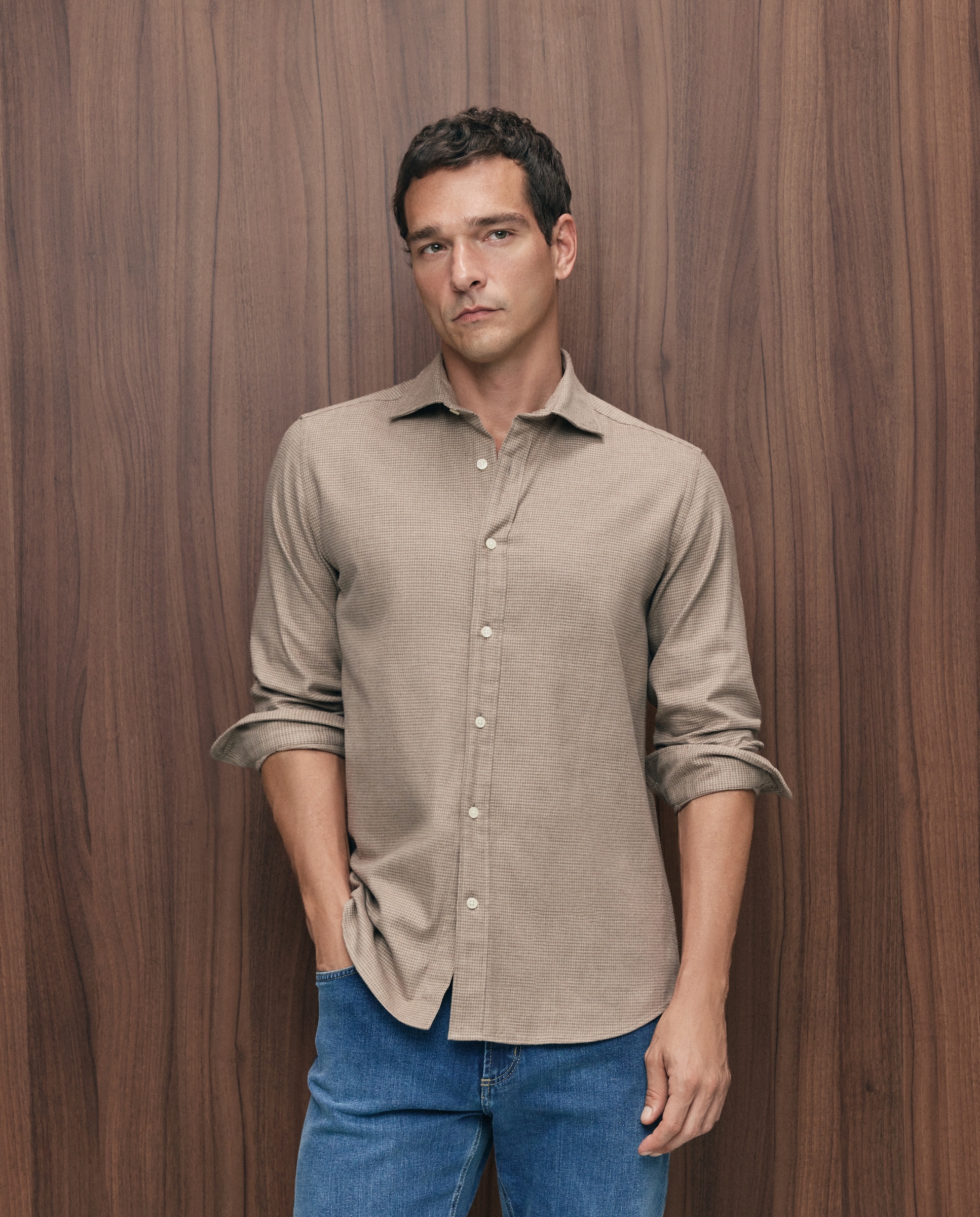 Imagen 1 de Camisa sport franela 100% algodón perchado lana regular fit - Emidio Tucci - Azul claro Azul claro