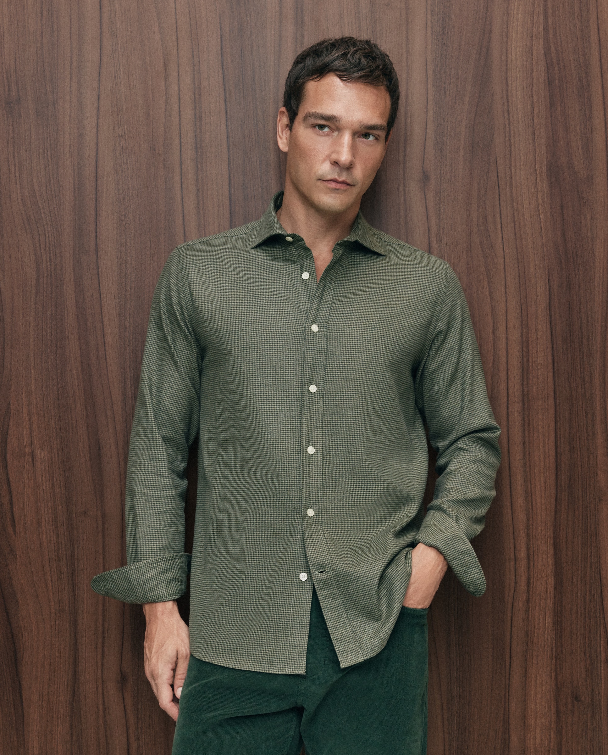 Imagen 1 de Camisa sport franela 100% algodón perchado lana regular fit - Emidio Tucci - Verde Verde
