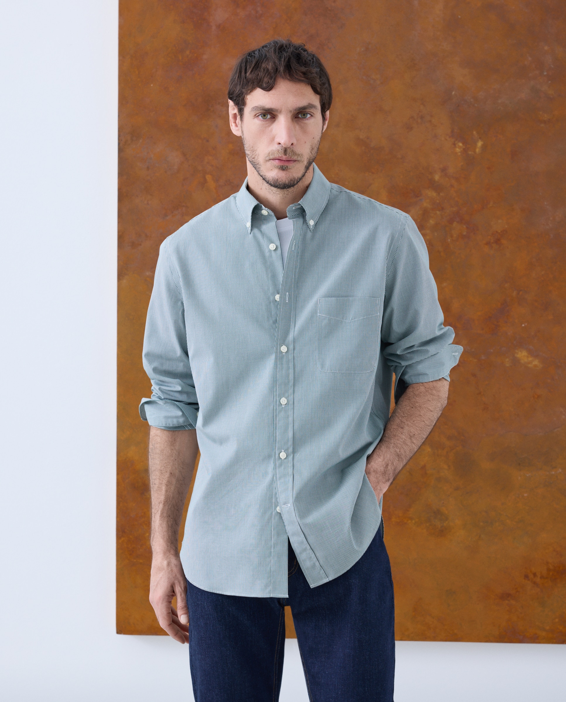 Camisa sport classic fit hombre non iron 100% algodón - Emidio Tucci - Verde Verde-1