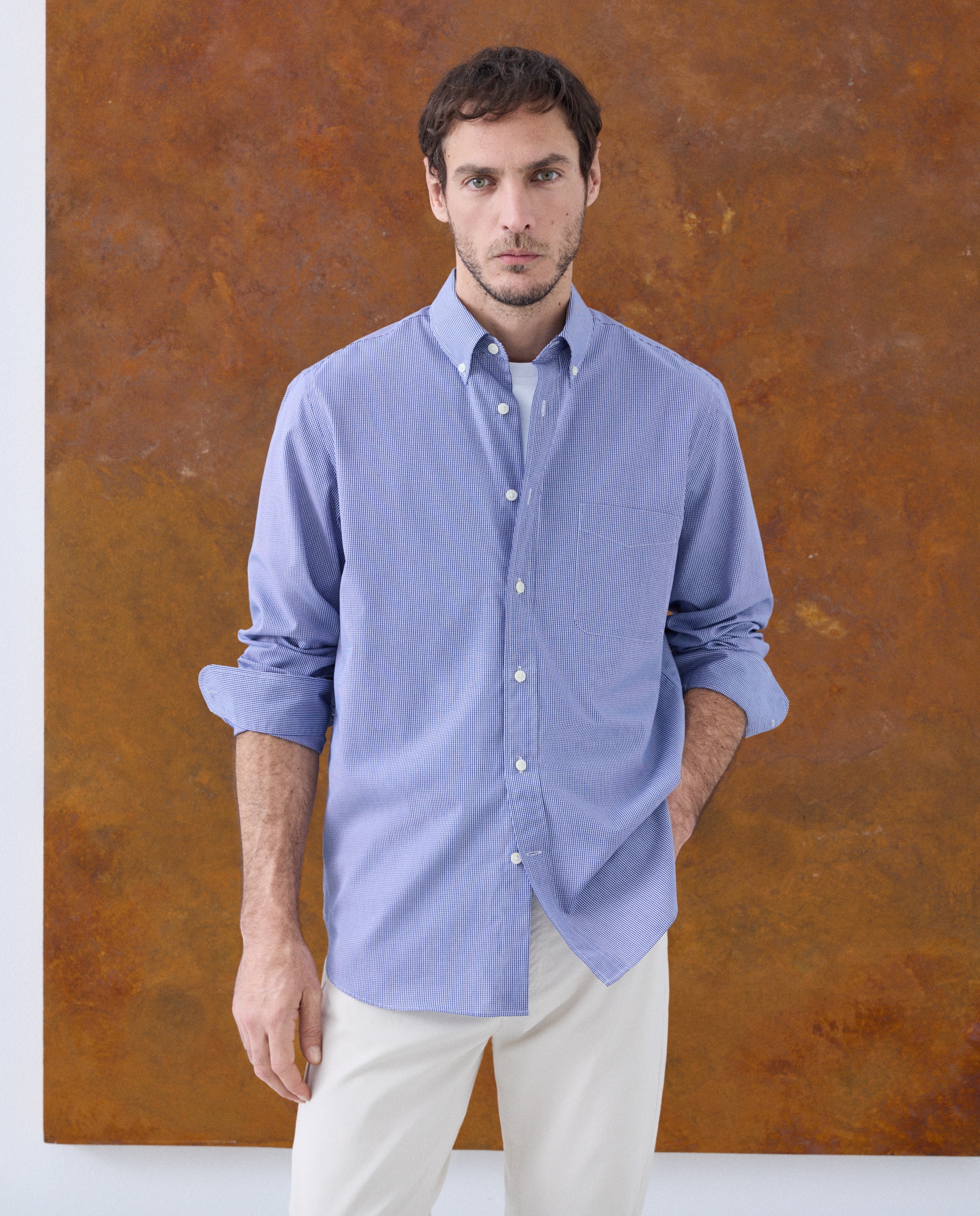 Camisa sport classic fit hombre non iron 100% algodón - Emidio Tucci - Azul Azul-1
