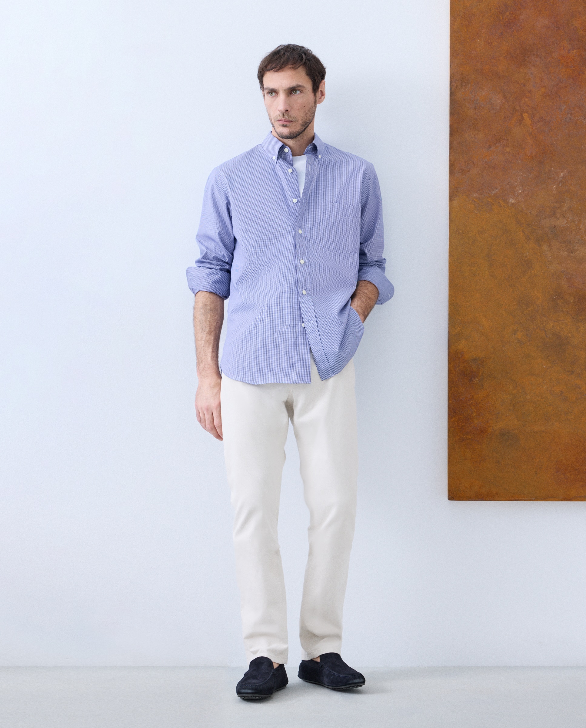 Camisa sport classic fit hombre non iron 100% algodón - Emidio Tucci - Azul Azul-2