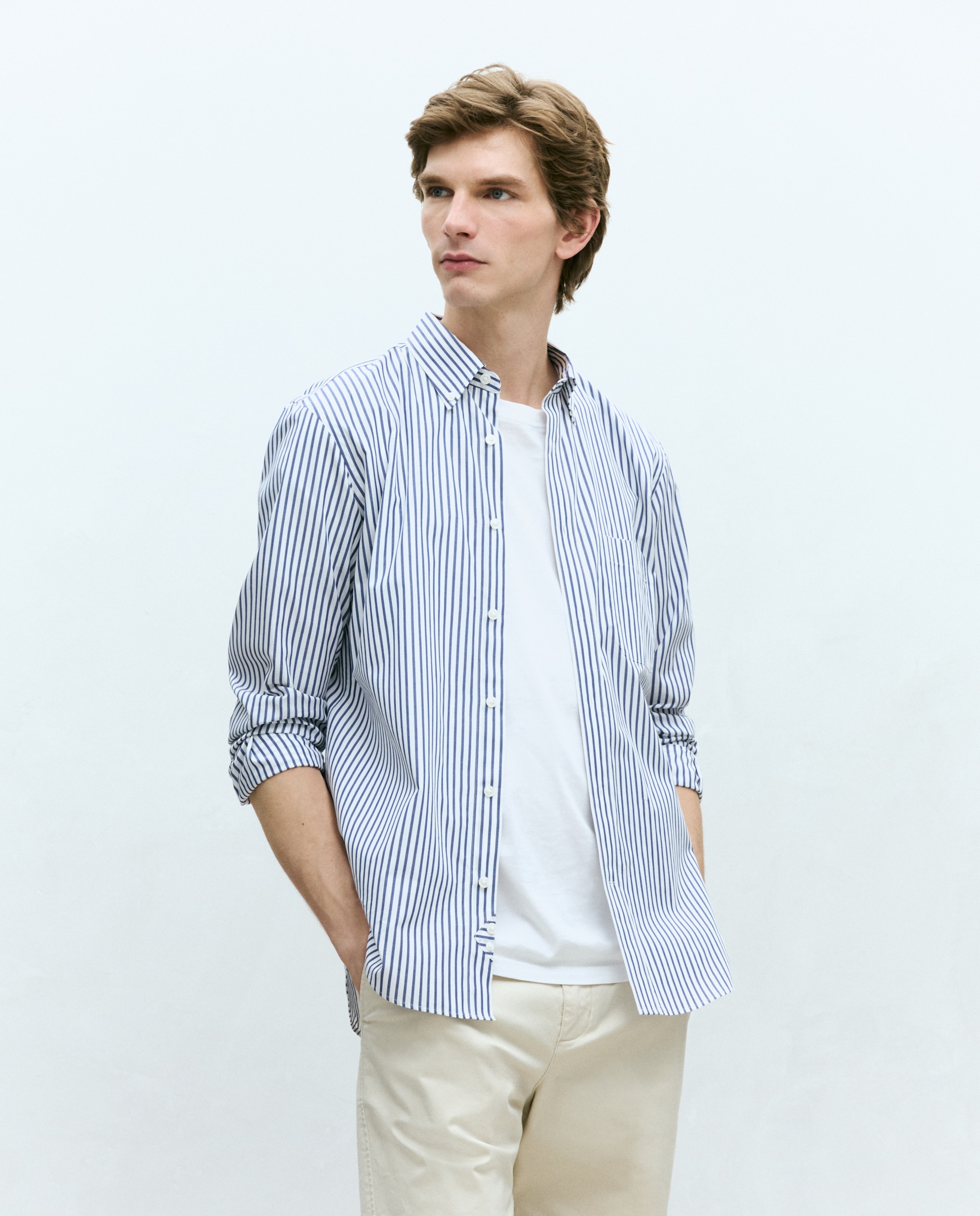 Camisa classic fit popelín algodón cuadros rayas hombre - Dustin - Marino Marino-1