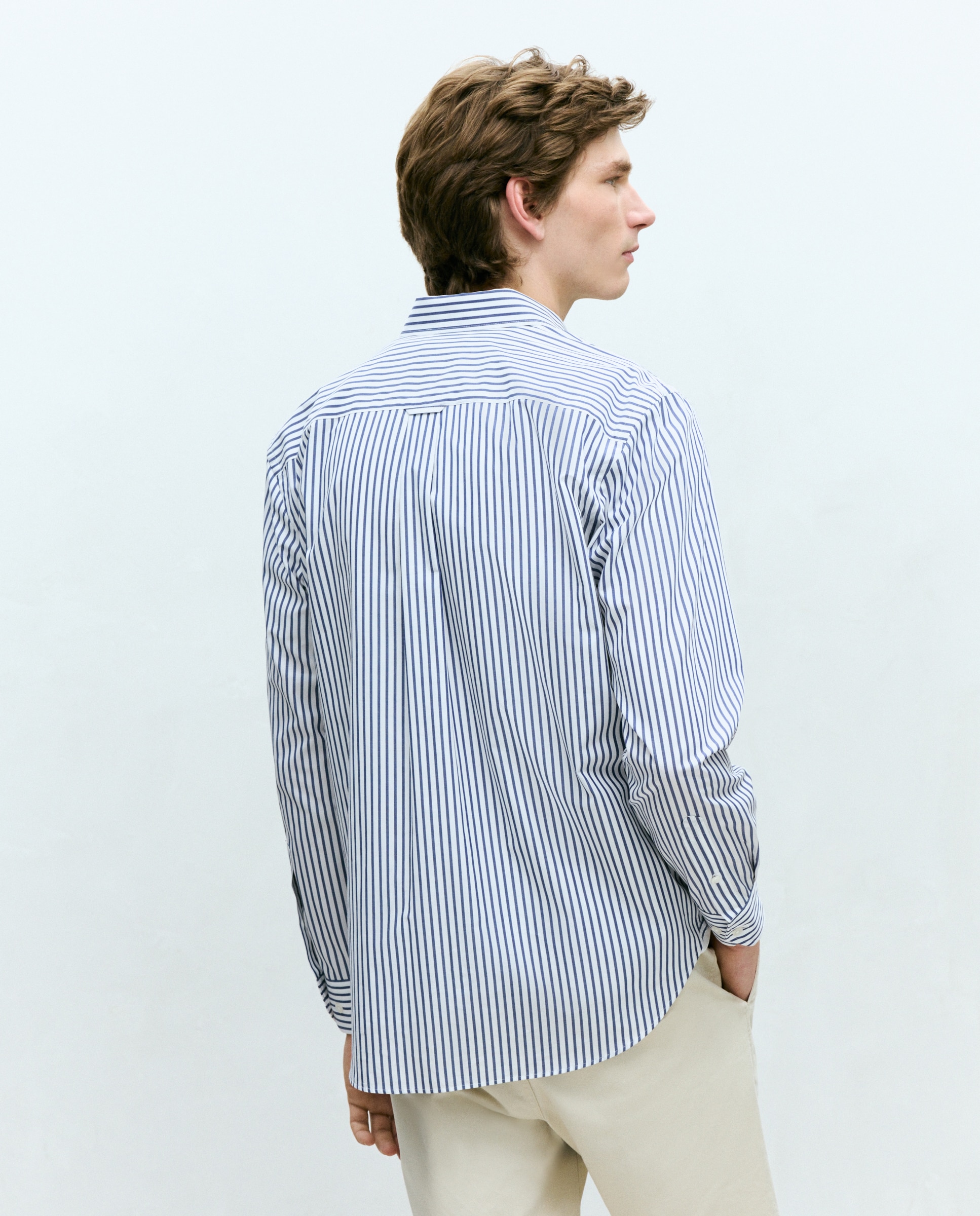 Camisa classic fit popelín algodón cuadros rayas hombre - Dustin - Marino Marino-3
