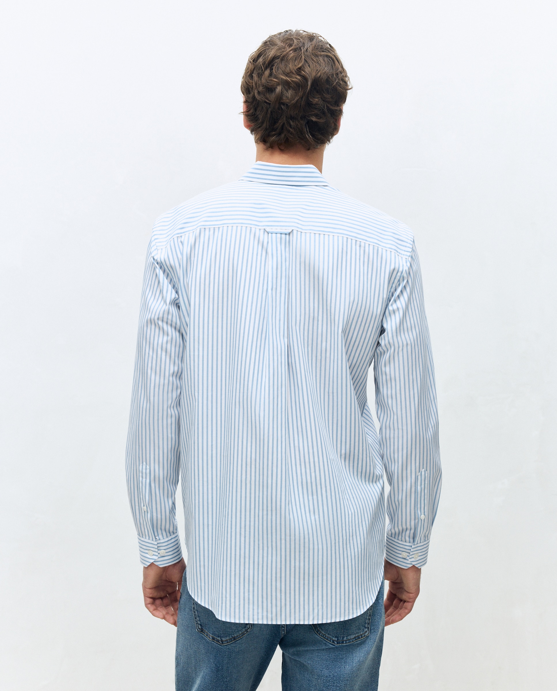 Camisa de Popelina com Padrão Clássico Azul-4