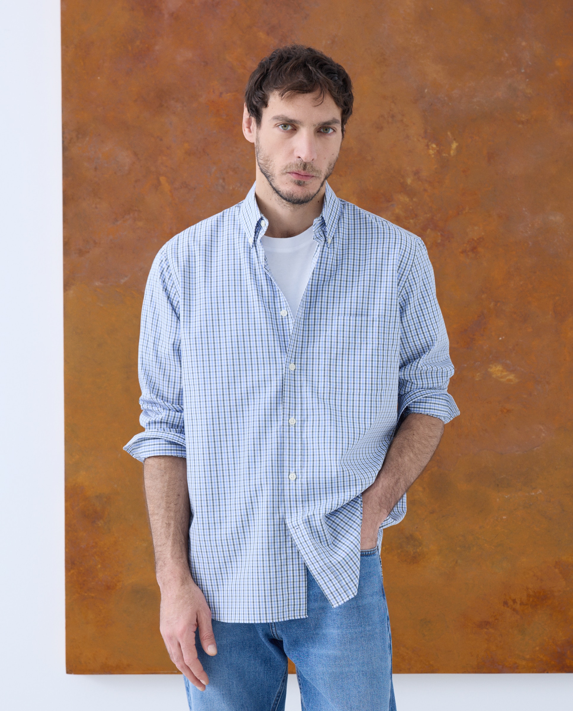 Camisa Casual de Manga Comprida Verde-1