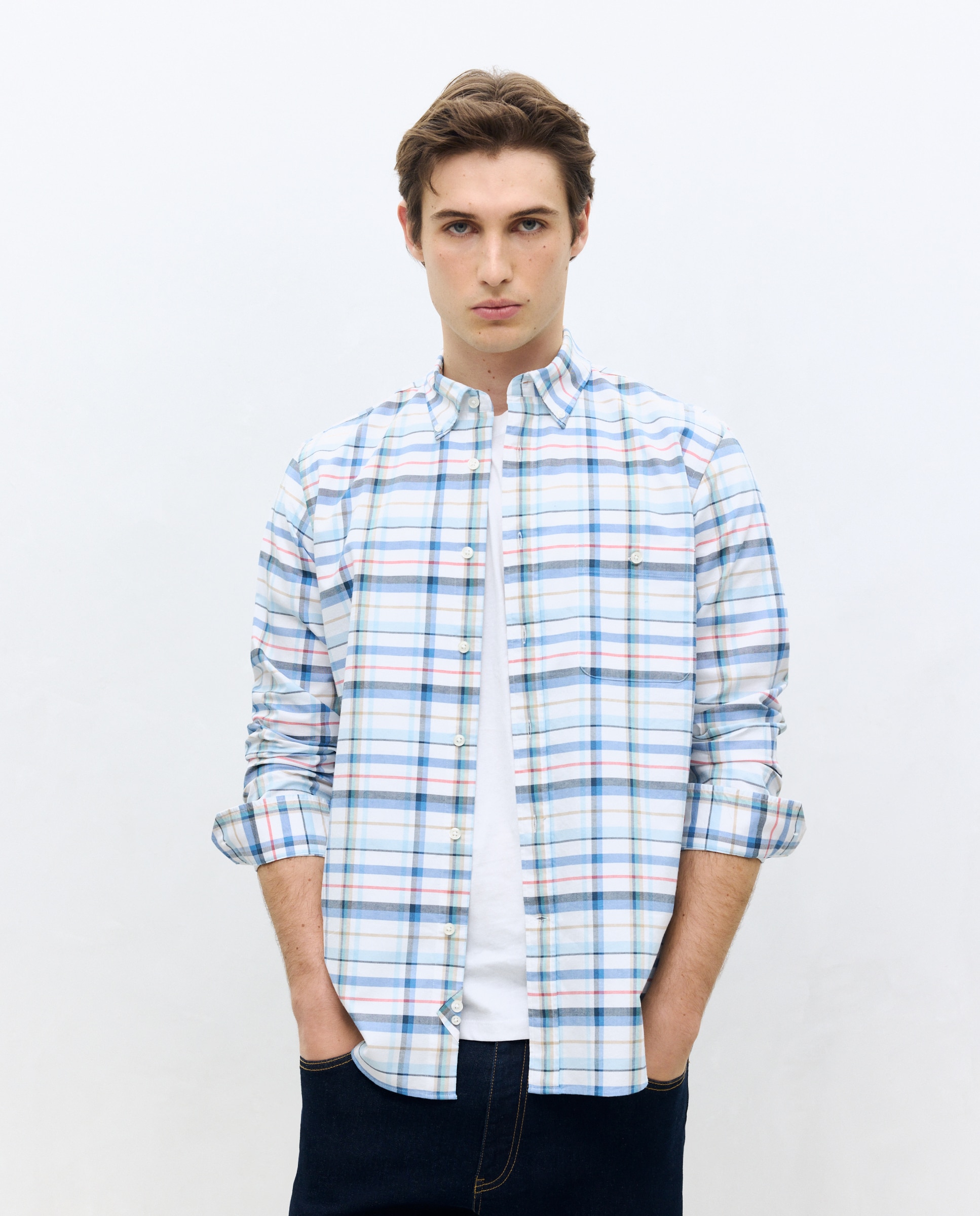 Camisa Casual Oxford aos Quadrados Classic Fit - Multicolor Azul-2