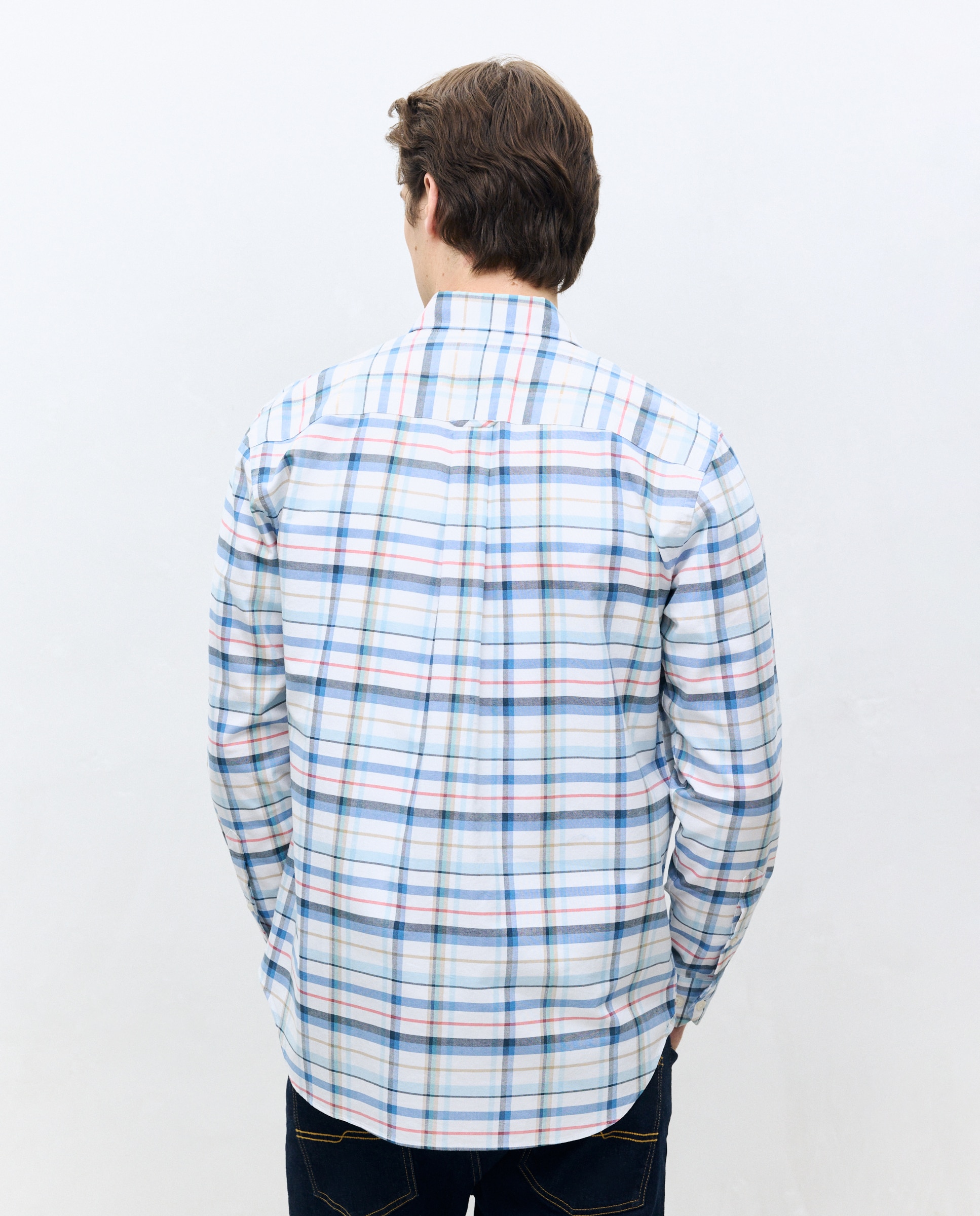 Camisa Casual Oxford aos Quadrados Classic Fit - Multicolor Azul-3