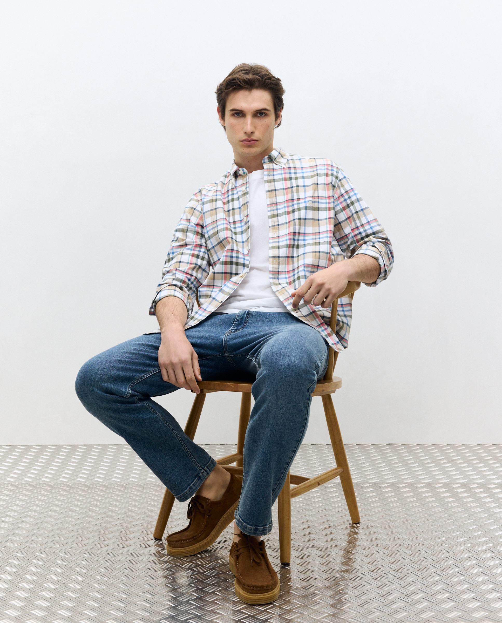 Camisa Casual Oxford aos Quadrados Classic Fit - Multicolor Azul-1