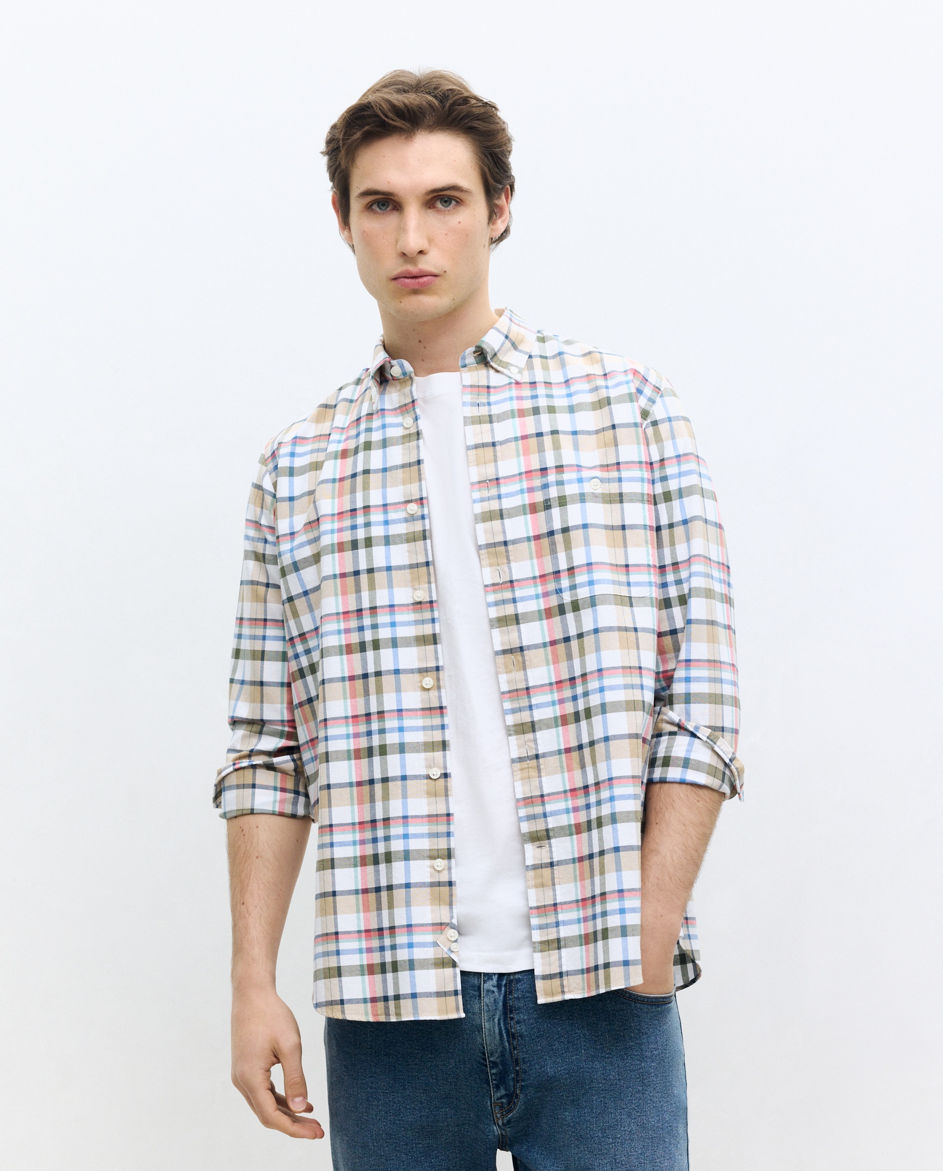 Camisa Casual Oxford aos Quadrados Classic Fit - Multicolor Azul-2