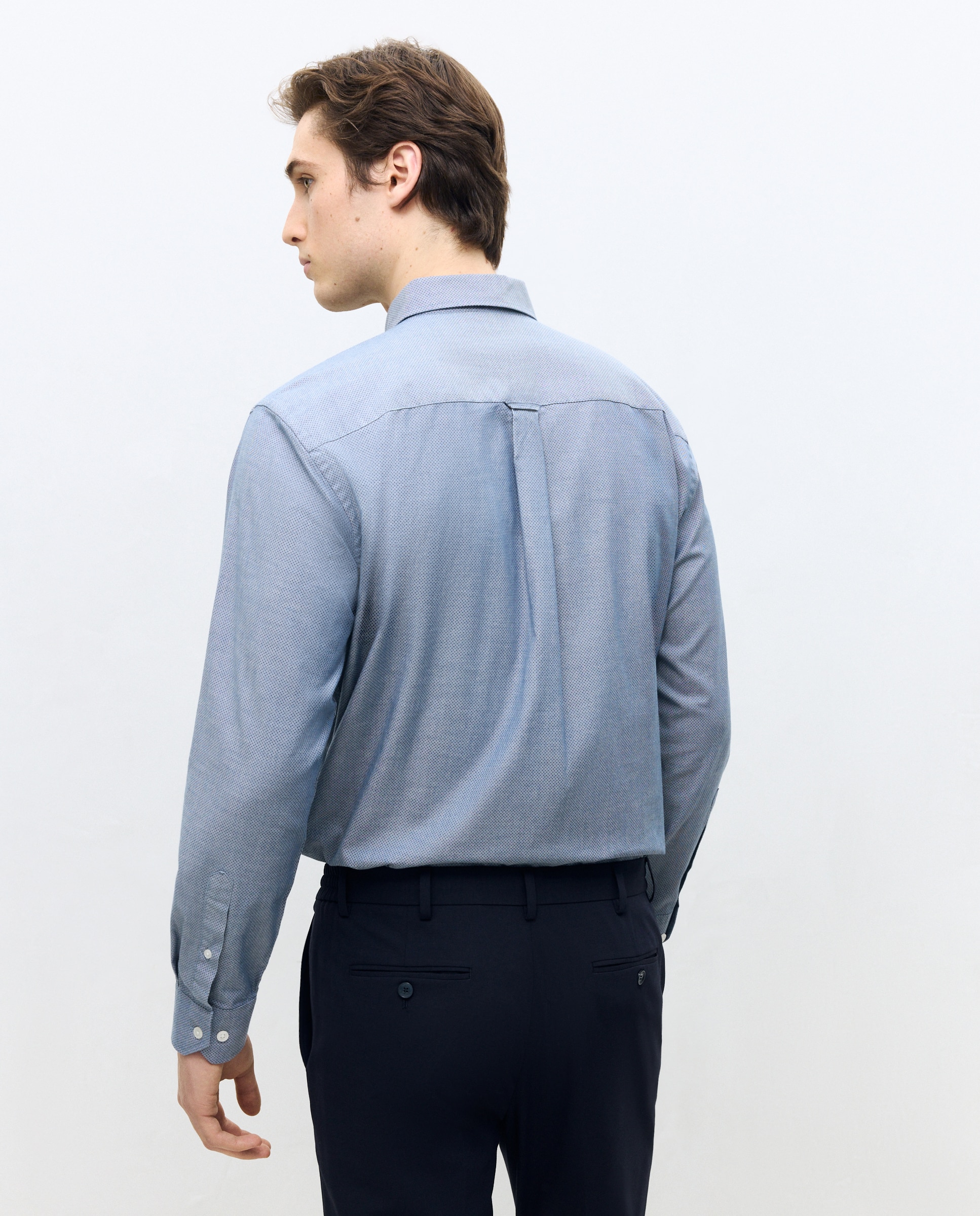 Camisa Casual Classic Fit de Popelina e Chambray com Micro Estampado Azul-marinho-3