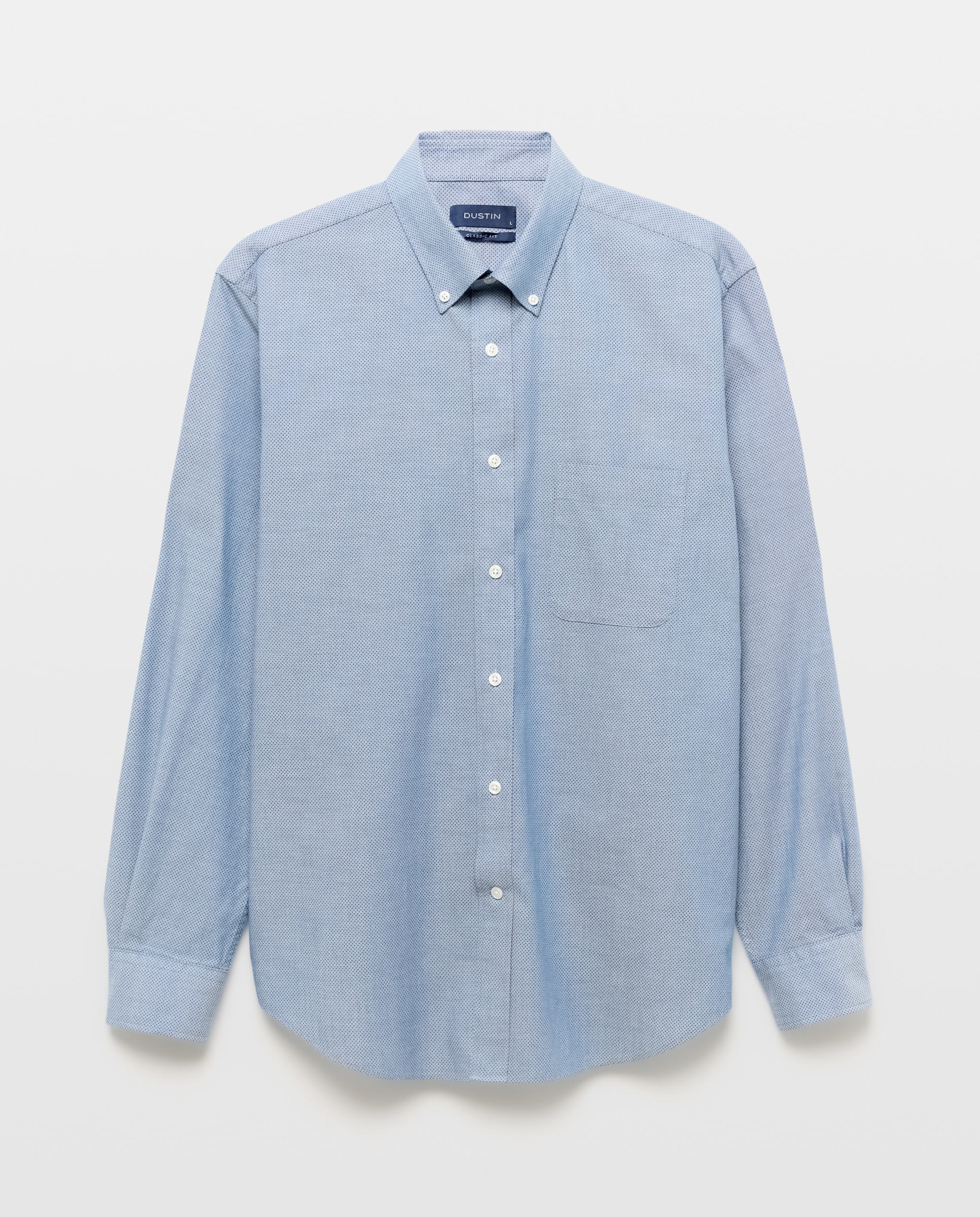 Camisa Casual Classic Fit de Popelina e Chambray com Micro Estampado Azul-marinho-4